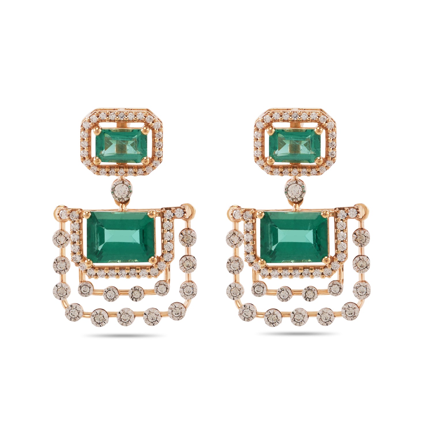Contemporary Geometric Drop Earrings with Layered Chain Design