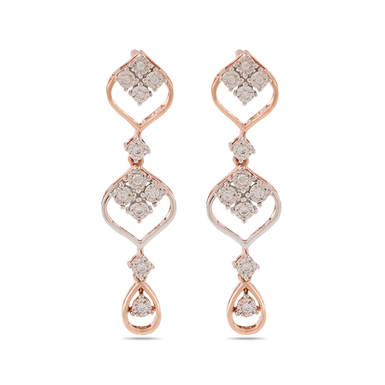 Geometric Drop Earrings with Interlinked Diamond Motifs
