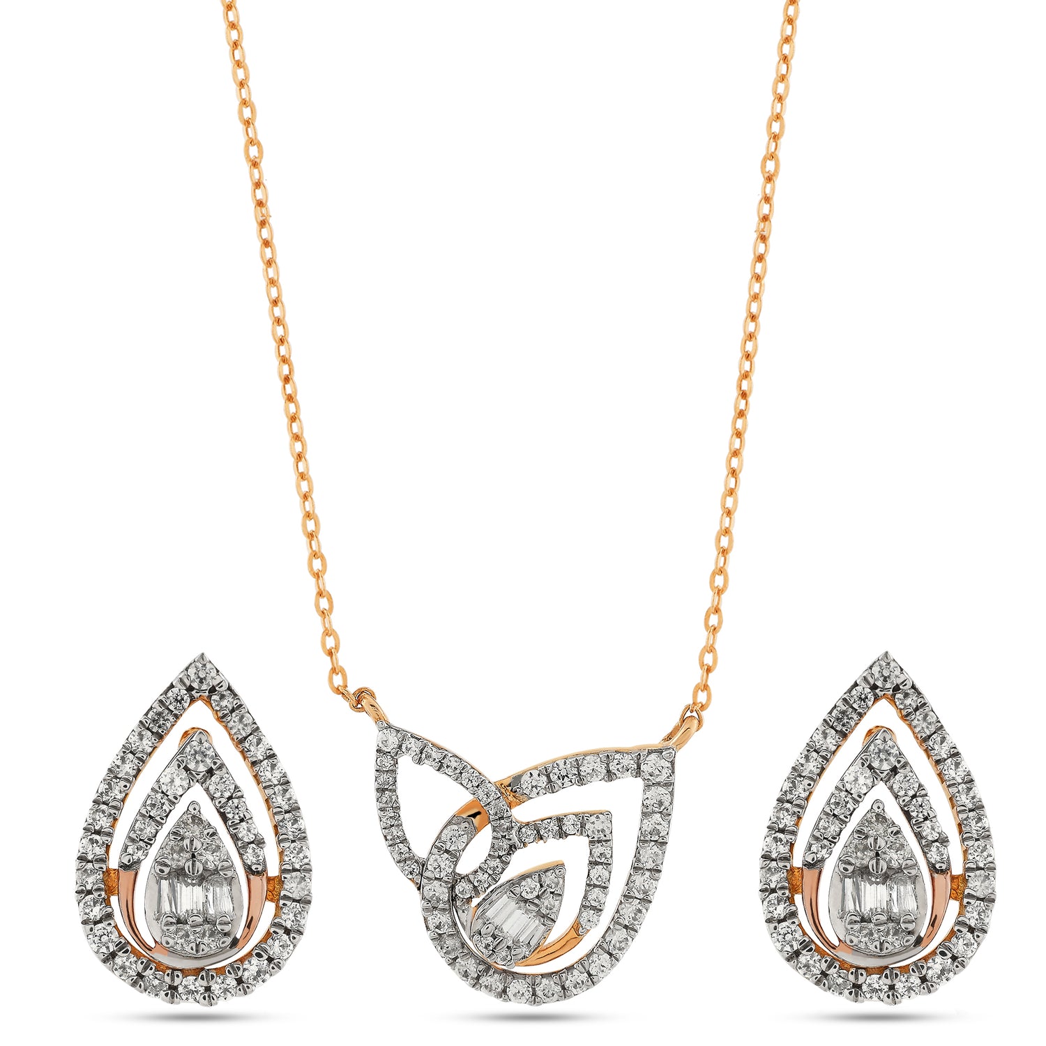 Layered Teardrop Pendant and Drop Earring Set