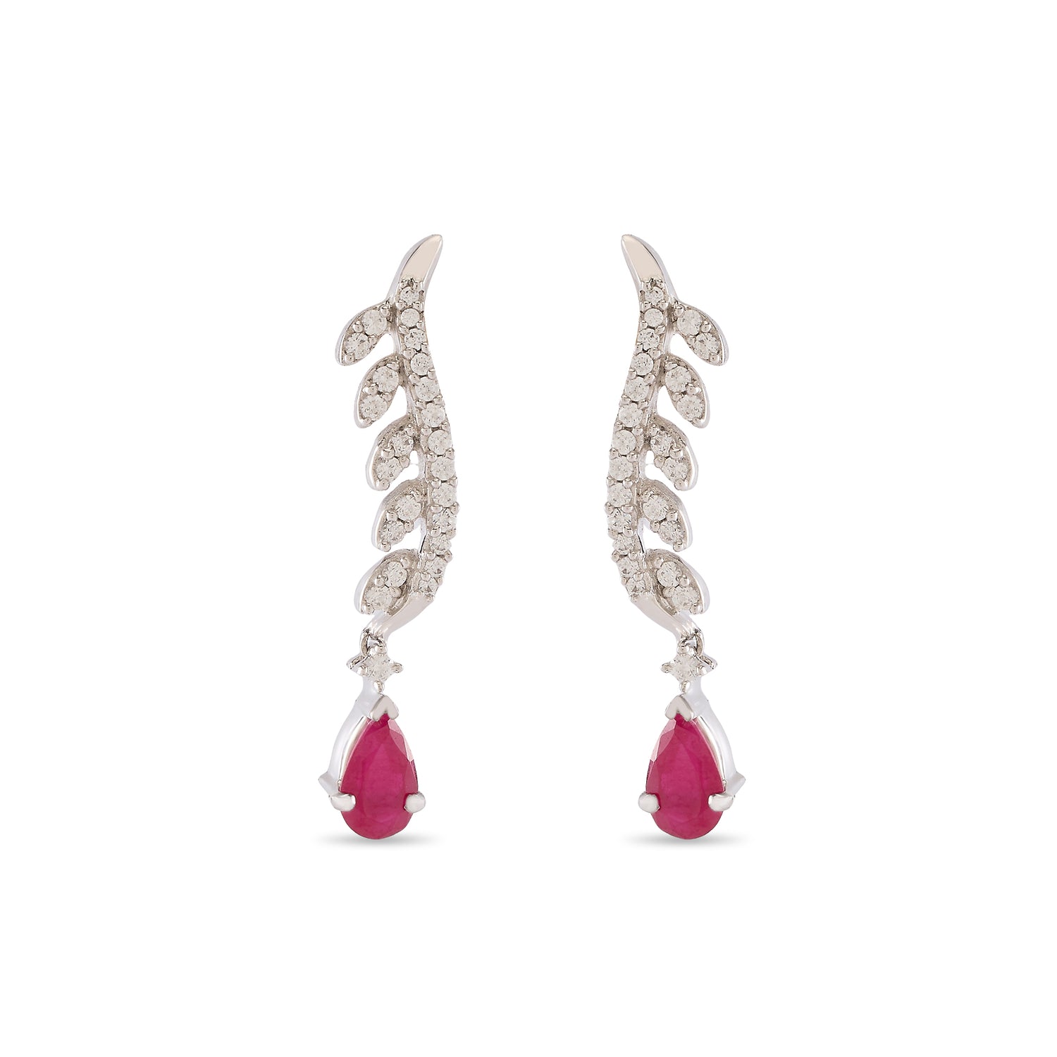 Elegant Leaf Motif Climber Drop Earrings with Graceful Teardrop Finish