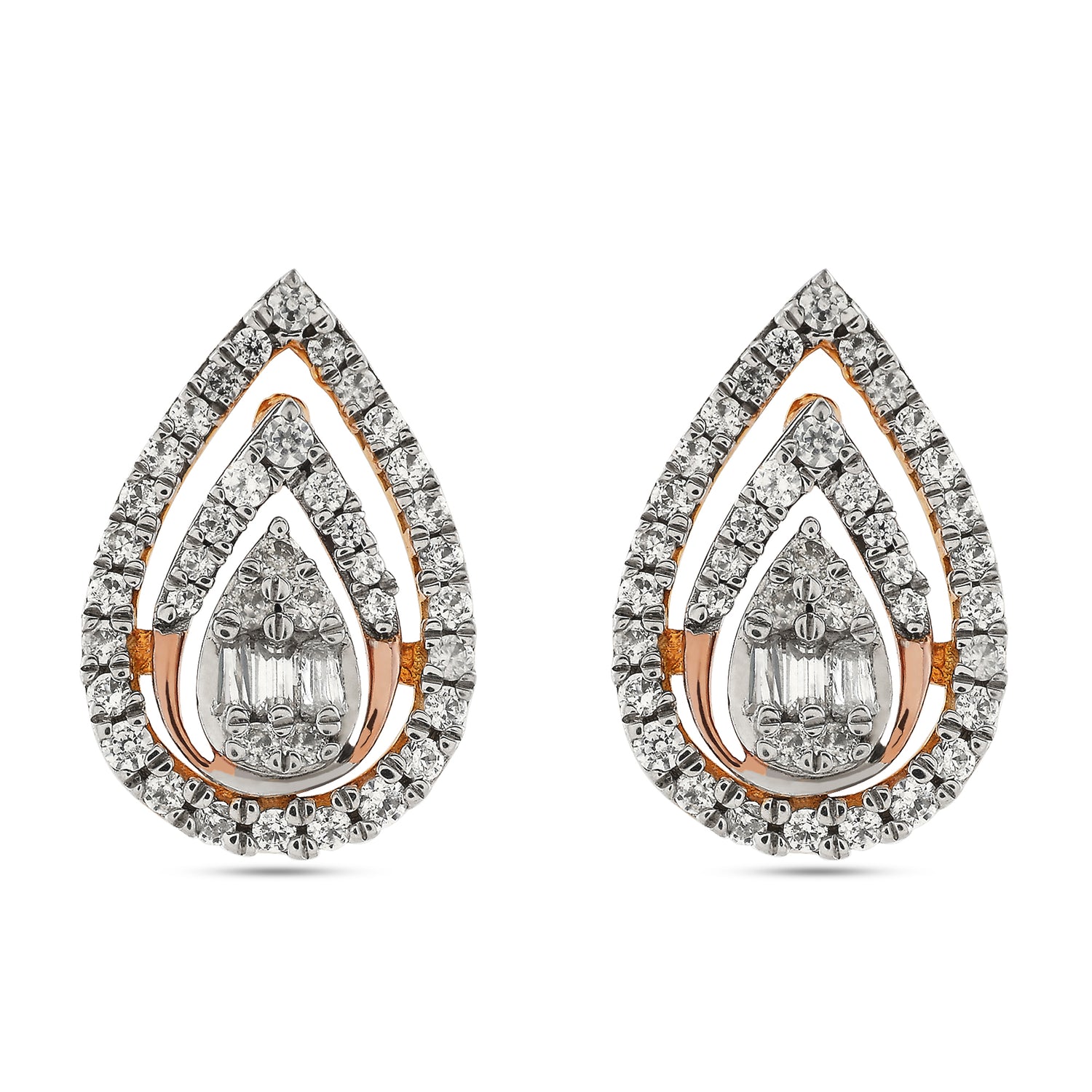 Exquisite Radiant Golden Teardrop Stud Earrings with Sparkling Triple Layered Accents