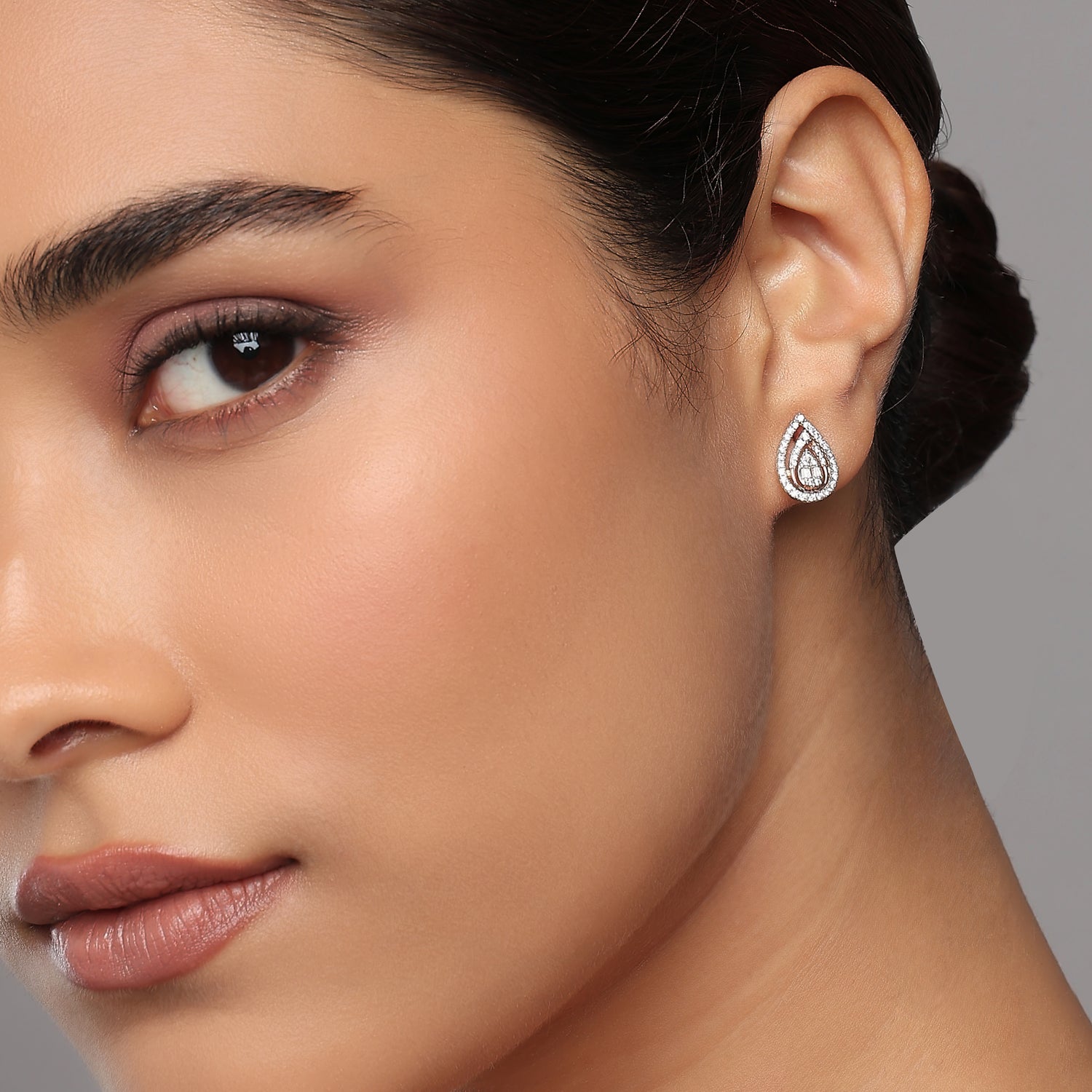 Exquisite Radiant Golden Teardrop Stud Earrings with Sparkling Triple Layered Accents