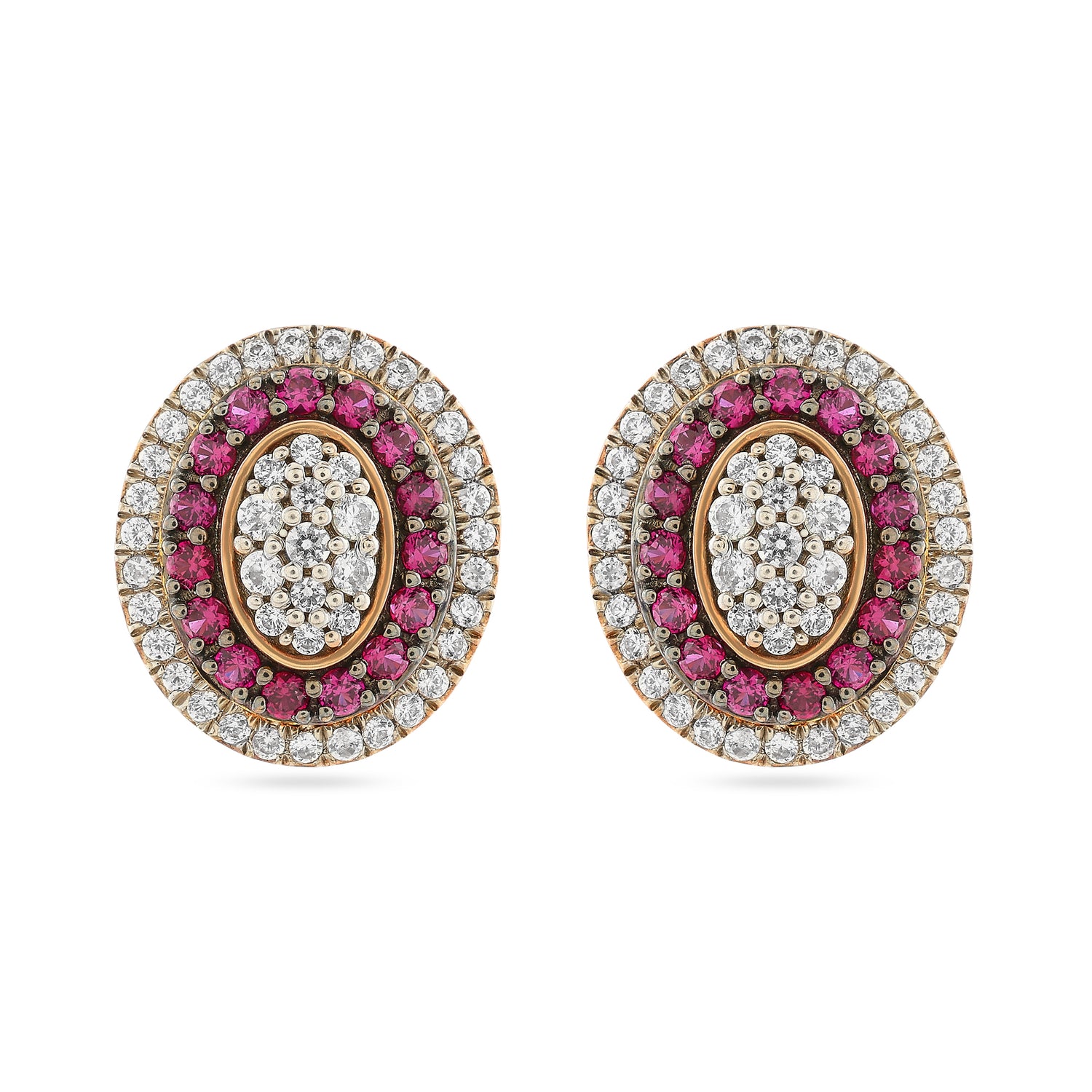 Exquisite Oval Double Halo Stud Earrings with Radiant Gemstone Accents