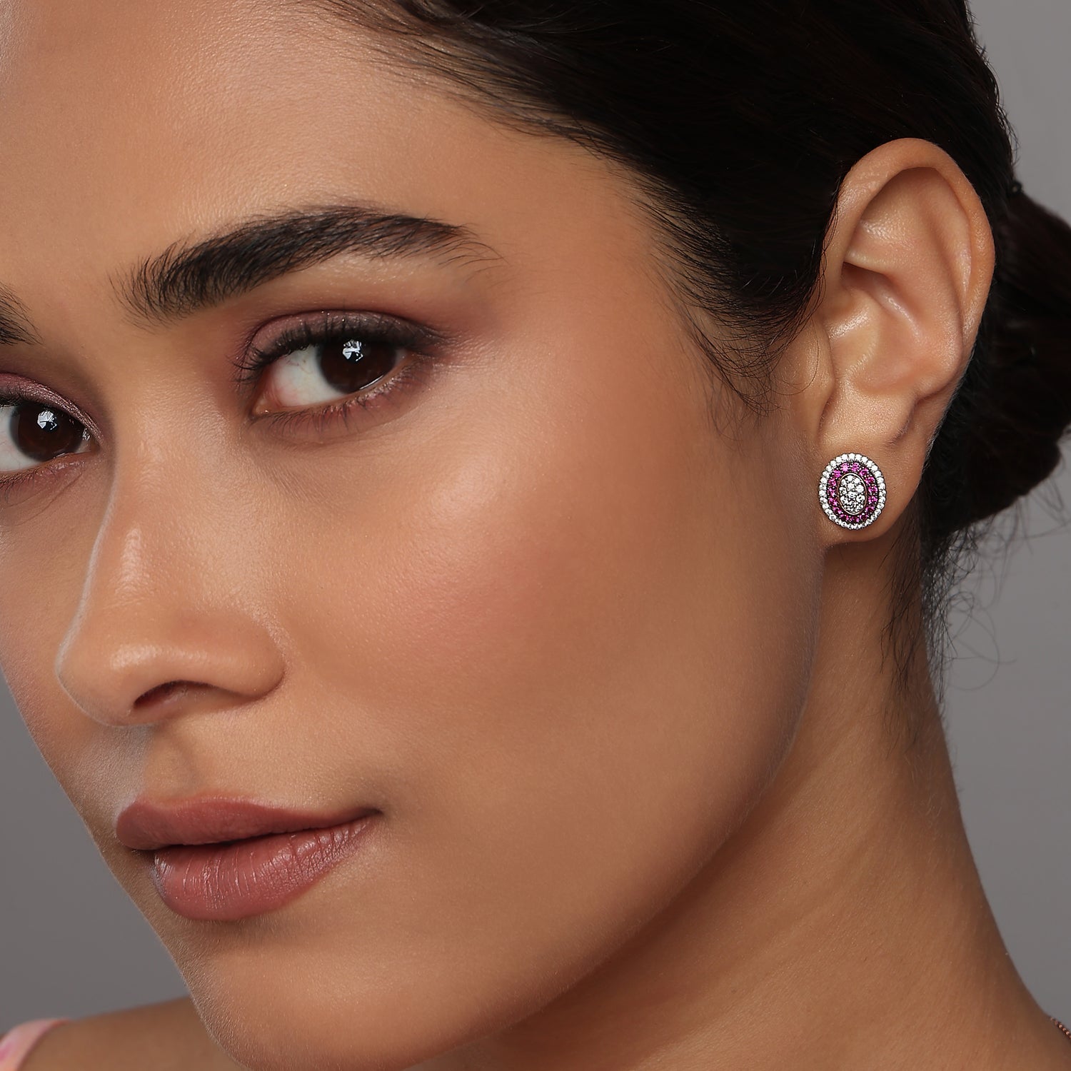 Exquisite Oval Double Halo Stud Earrings with Radiant Gemstone Accents