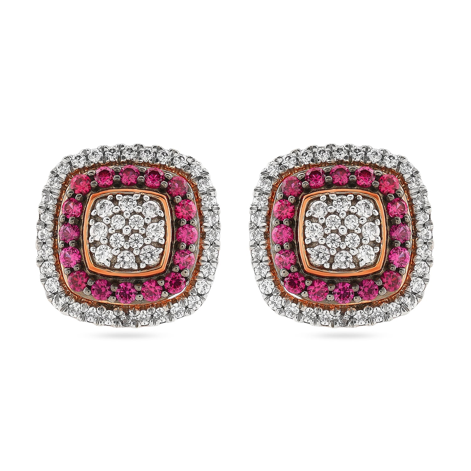 Elegant Radiant Cushion Stud Earrings With Exquisite Double Halo Setting