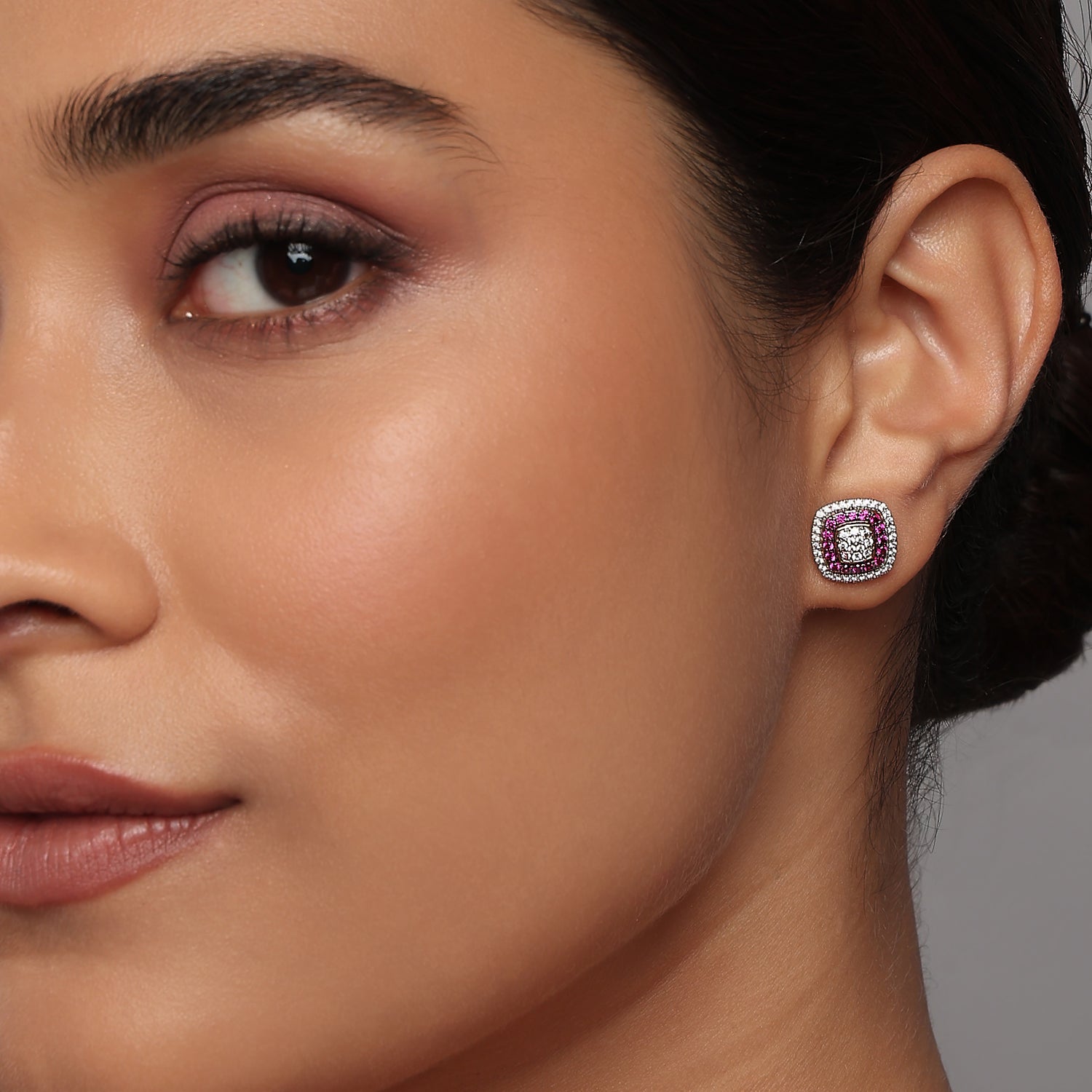 Elegant Radiant Cushion Stud Earrings With Exquisite Double Halo Setting