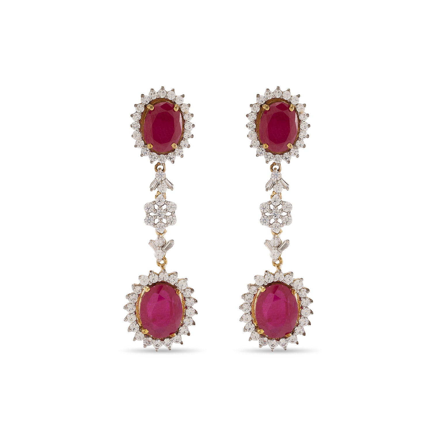 Majestic Double Halo Drop Earrings with Ornate Classic Elegance