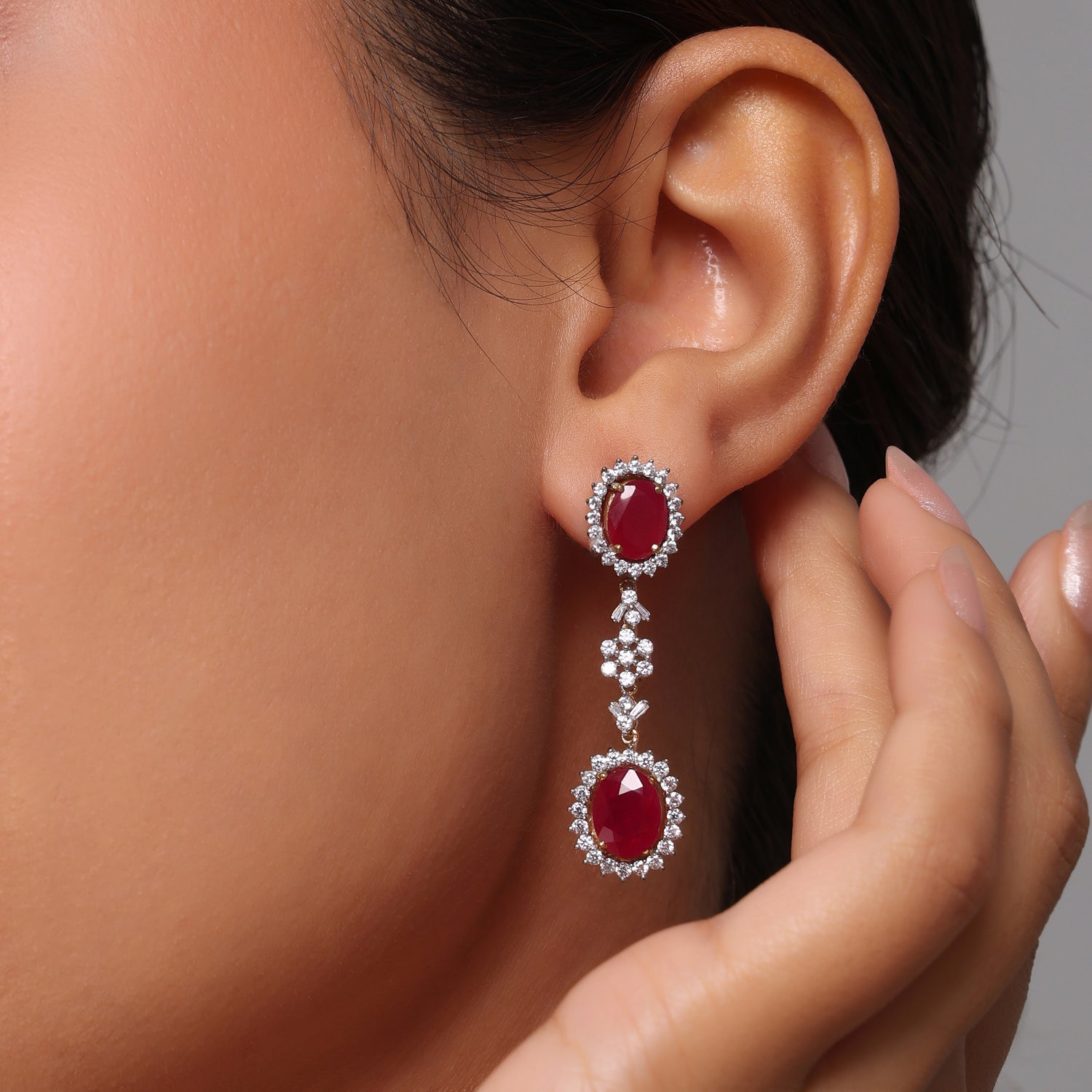 Majestic Double Halo Drop Earrings with Ornate Classic Elegance