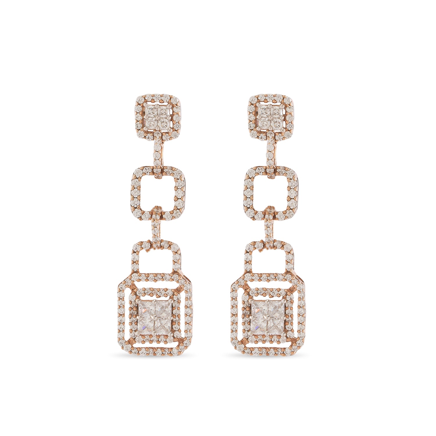 Elegant Geometric Drop Earrings with Linked Frames and Statement Silhouette