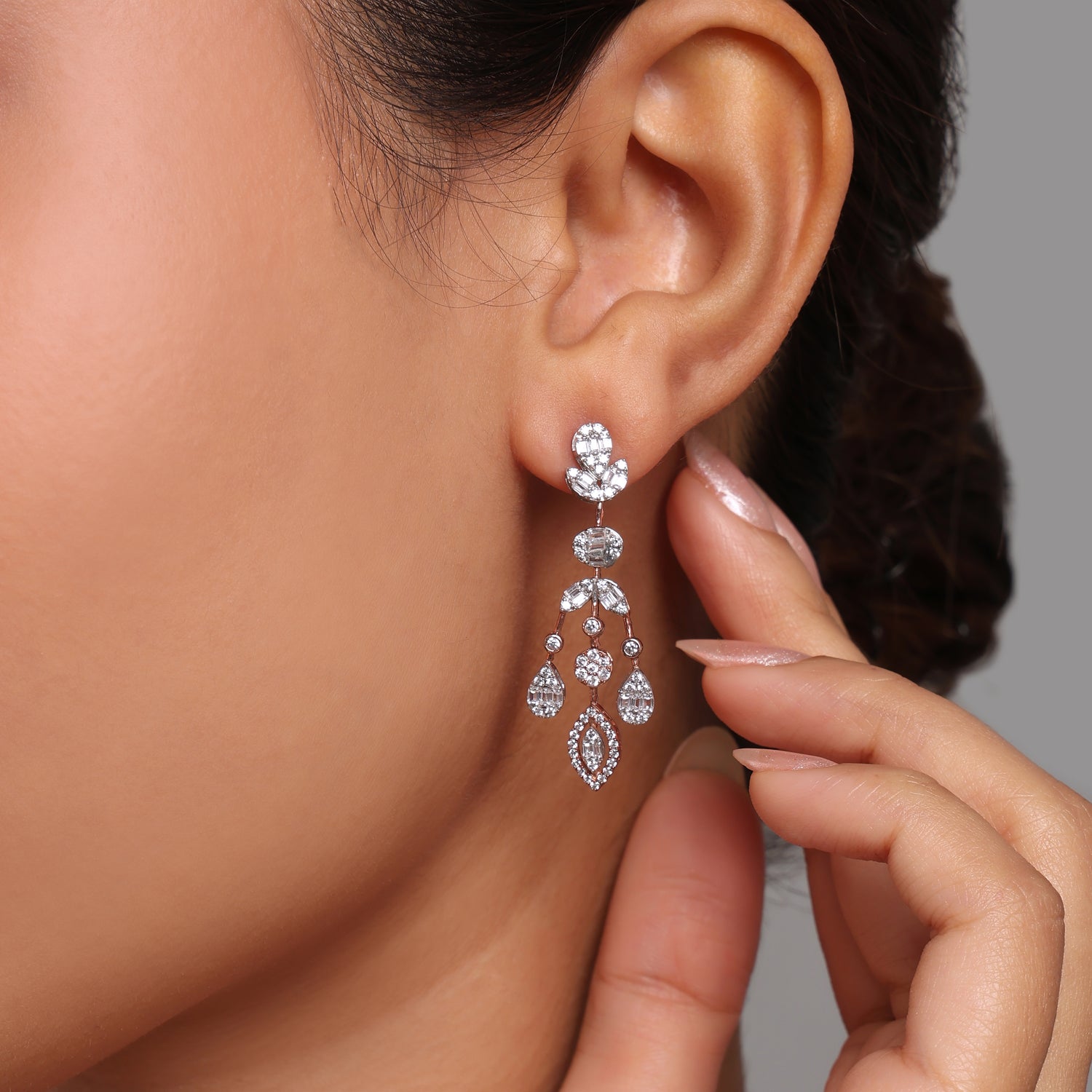 Graceful Floral Chandelier Drop Earrings with Elegant Layered Motifs