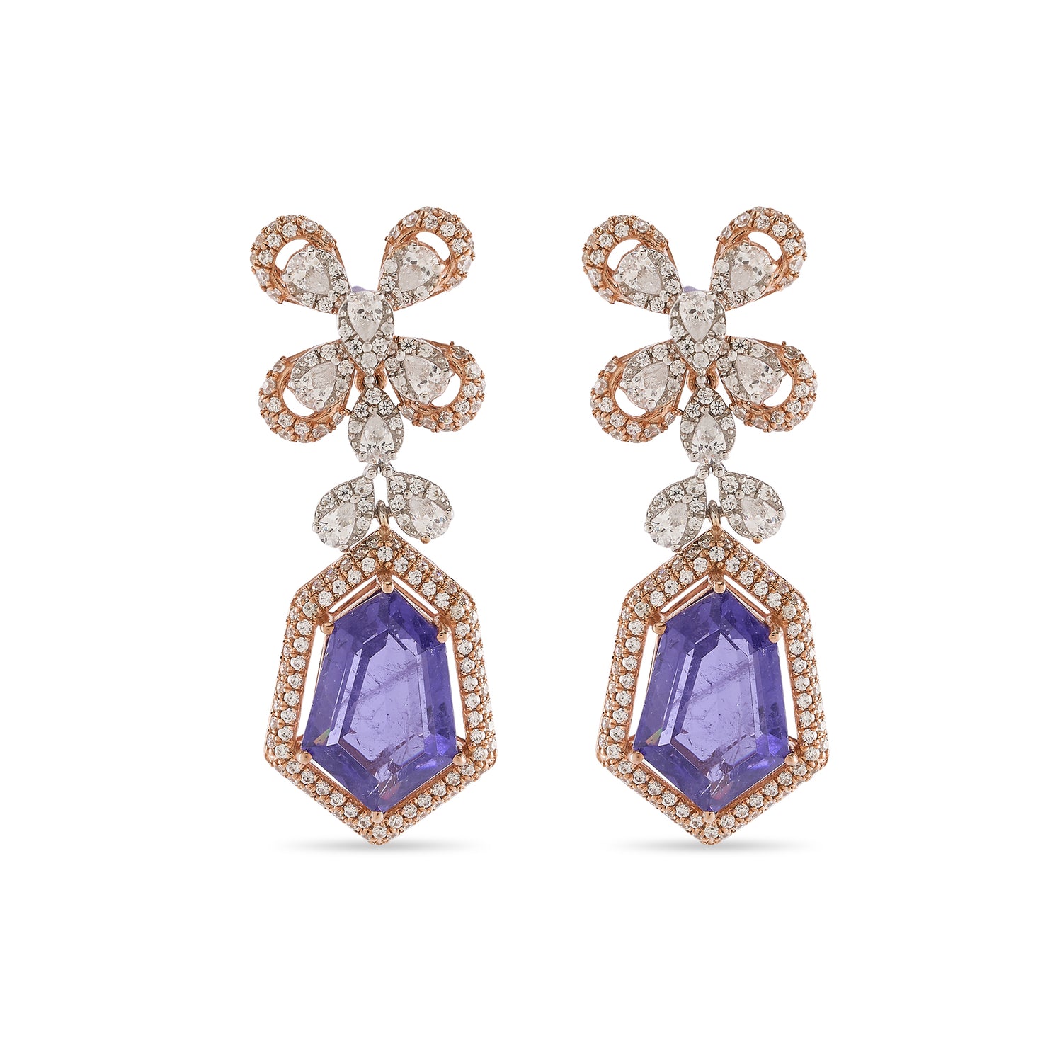 Ornate Blossom Drop Earrings with Grand Evening Statement Charm