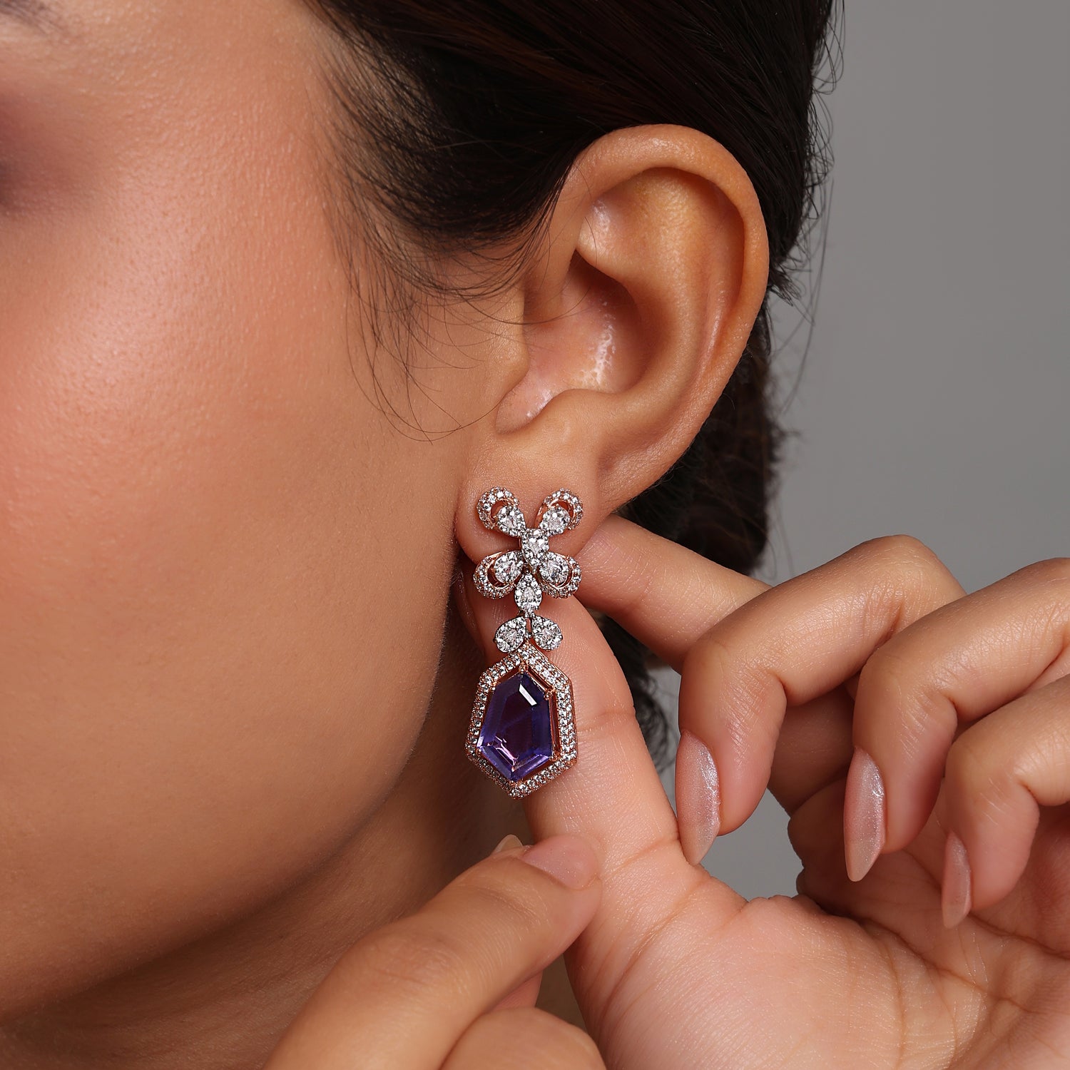 Ornate Blossom Drop Earrings with Grand Evening Statement Charm