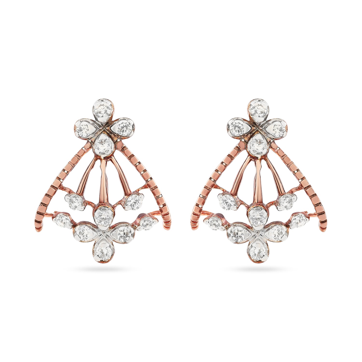 Graceful Sparkling Floral Fan Earrings Crafted For Eternal Feminine Charm