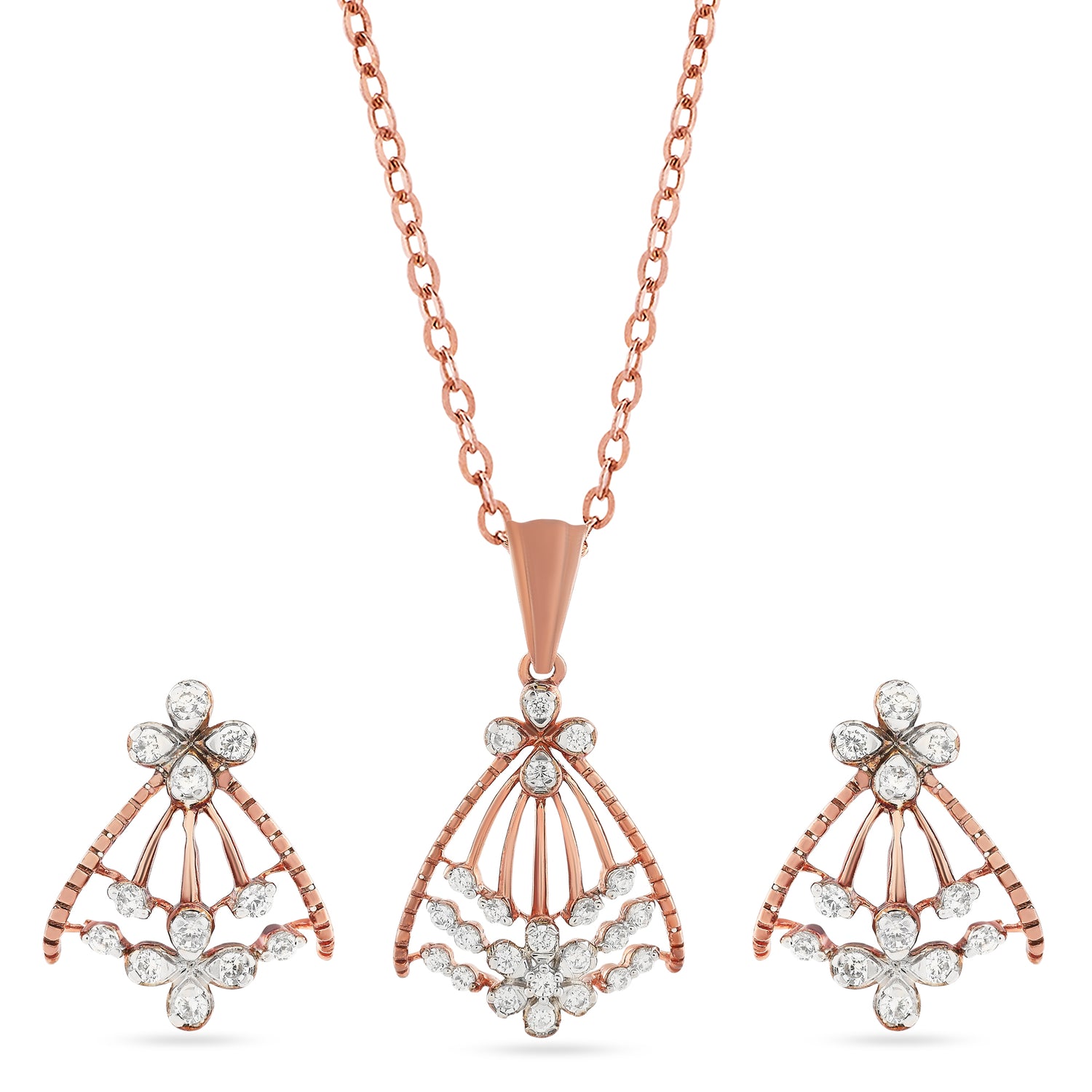 Whispering Floral Elegance Pendant and Matching Stud Earrings Set