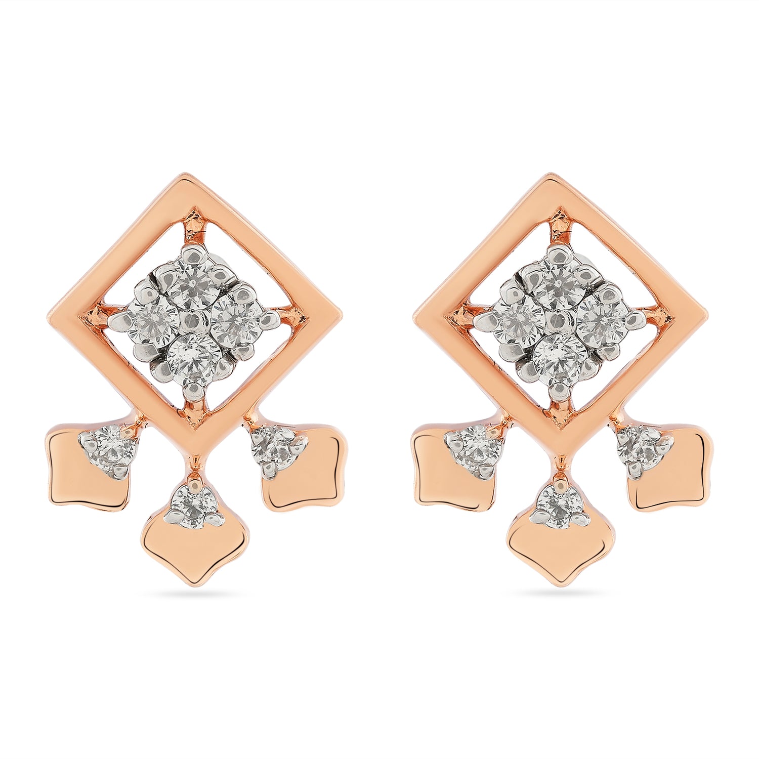 Exquisite Geometric Rhombus Stud Earrings With Shimmering Floral Charm Drops