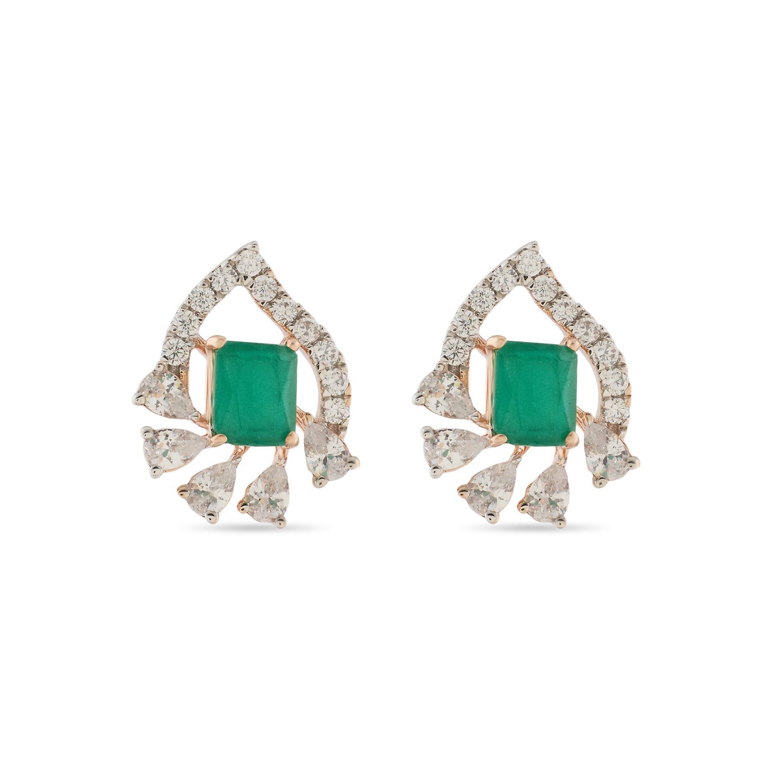 Emerald Glow Inspired Statement Stud Earrings with Geometric Elegance