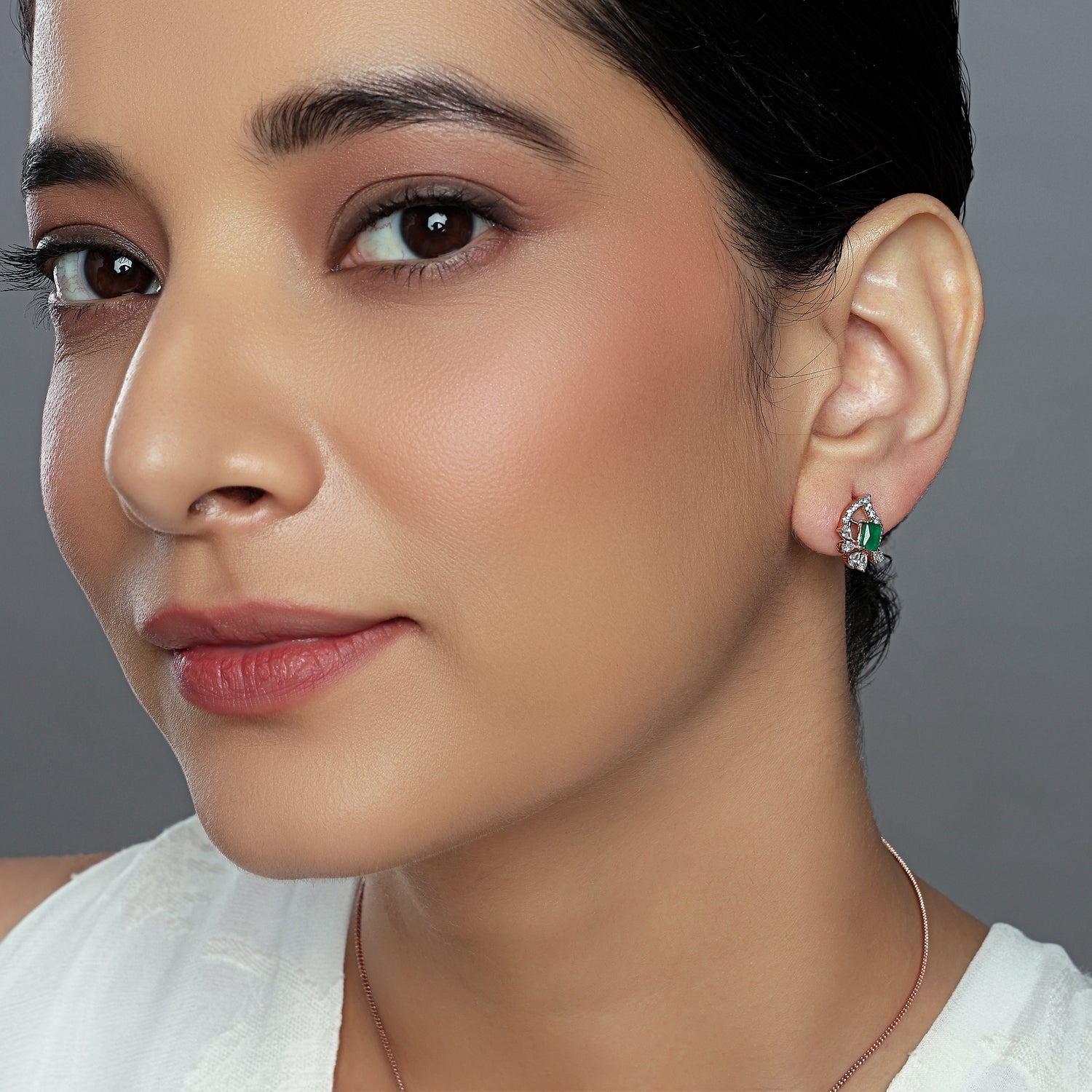 Emerald Glow Inspired Statement Stud Earrings with Geometric Elegance