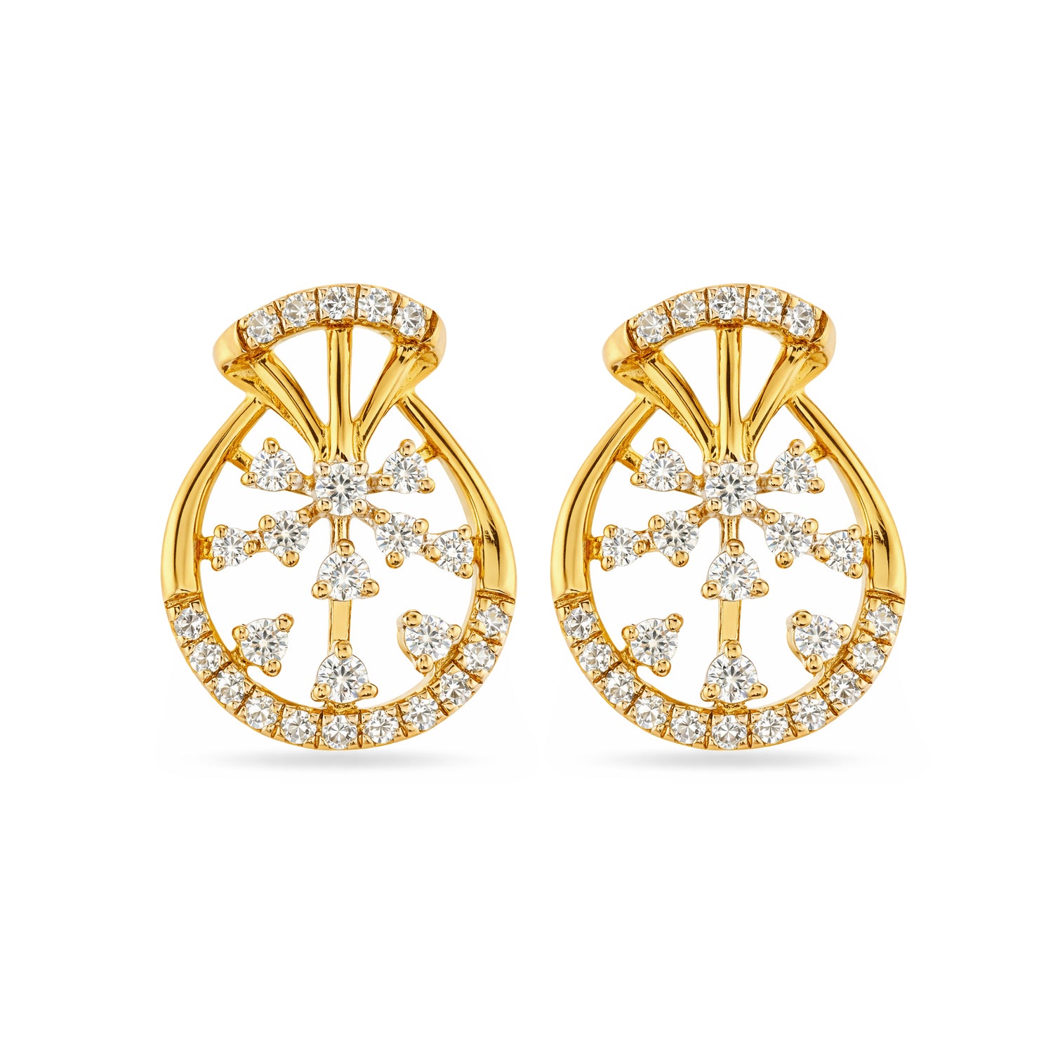 Radiant Crest Circle Stud Earrings with Regal Charm