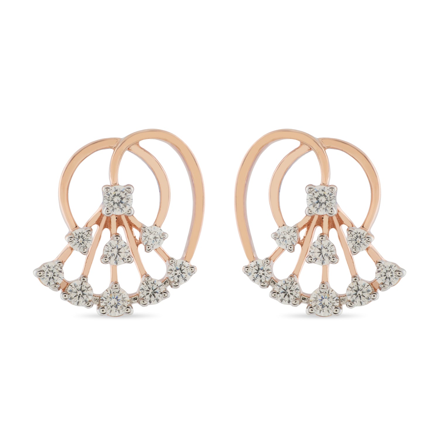 Radiant Fan Motif Stud Earrings with Layered Elegance