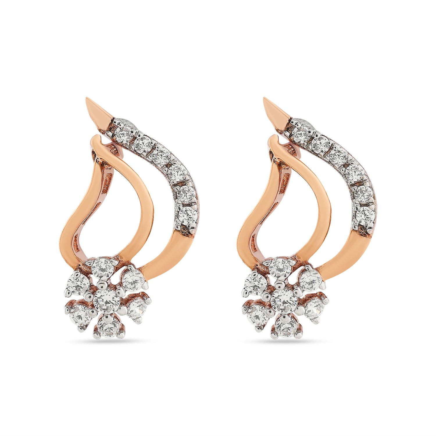 Graceful Sweeping Floral Stud Earrings With Radiant Shimmering Cluster Detail