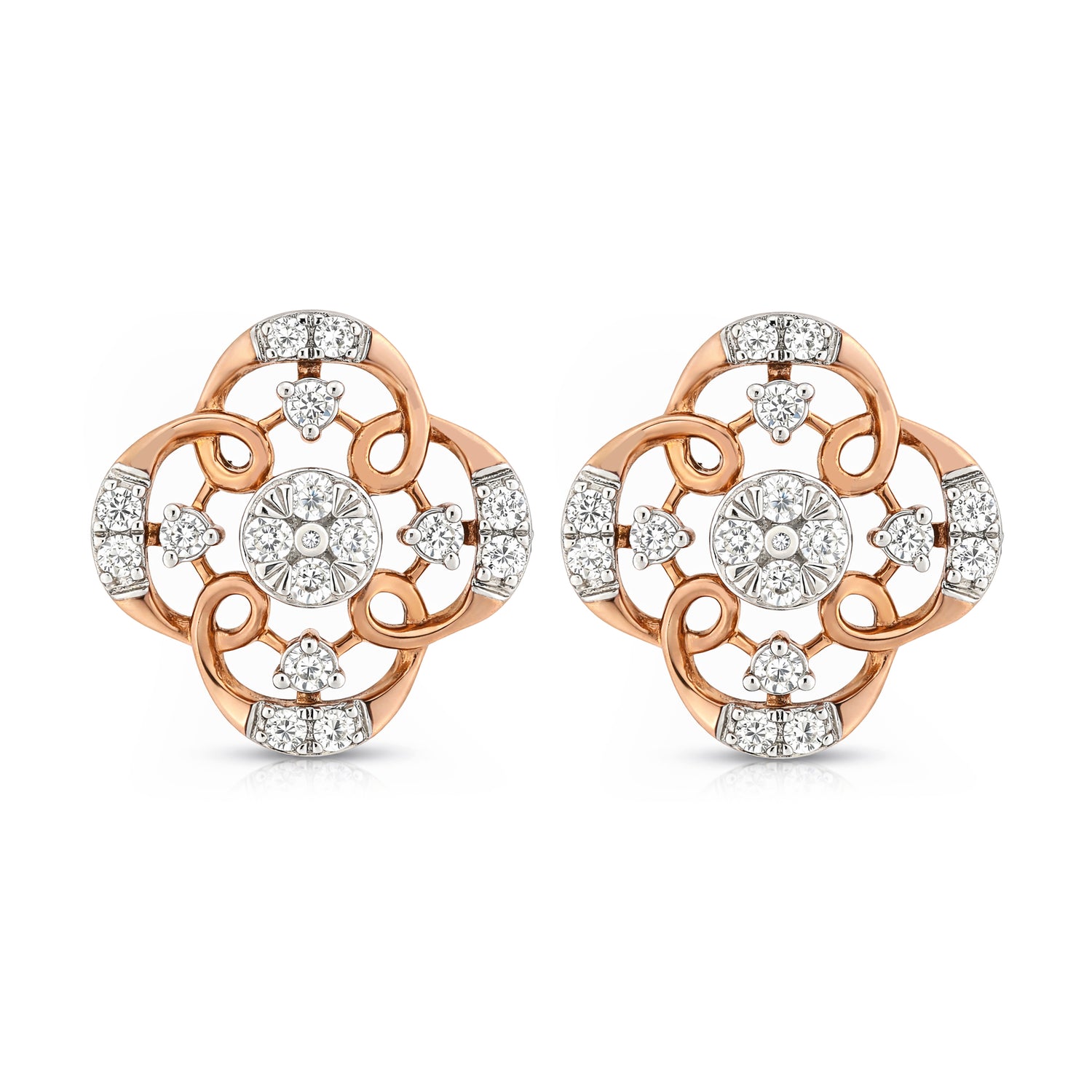 Elegant Floral Openwork Stud Earrings with Radiant Cluster Center