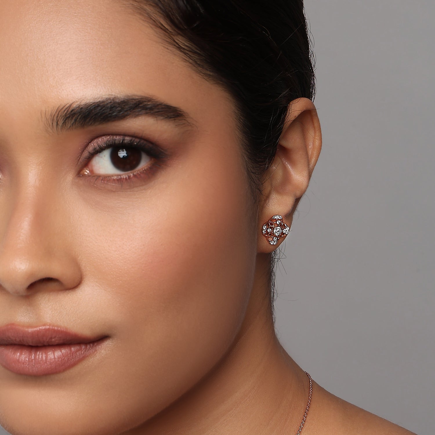 Elegant Floral Openwork Stud Earrings with Radiant Cluster Center