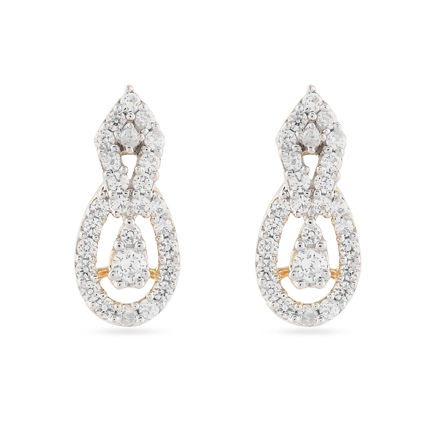 Graceful Dual Teardrop Stud Earrings with Refined Pave Accents