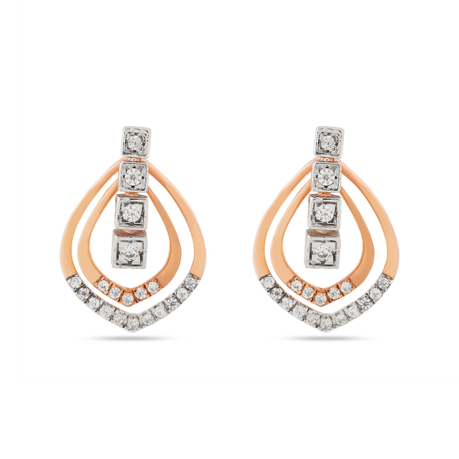 Radiant Double Pear Shaped Drop Earrings With Brilliant Geometric Accents
