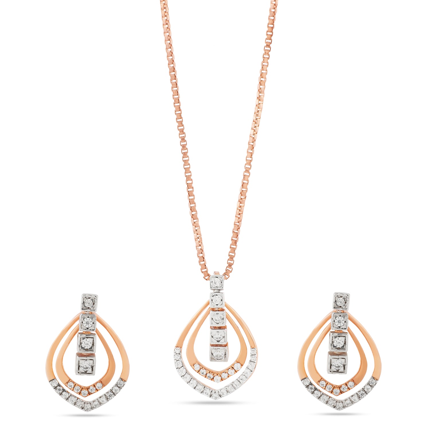 Elegant Two Tier Teardrop Pendant and Matching Stud Earring Set