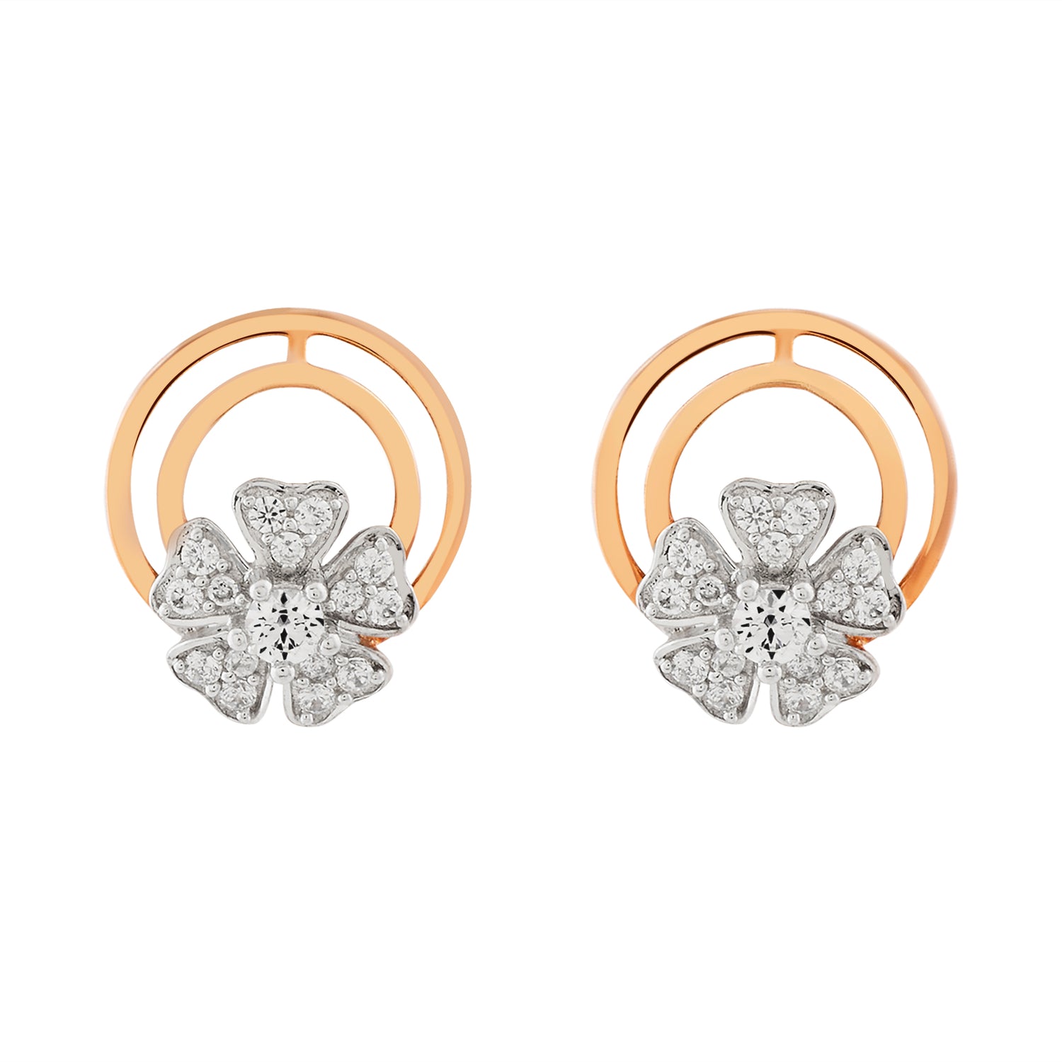 Graceful Sparkling Floral Petals Enclosed In Shimmering Circular Stud Earrings