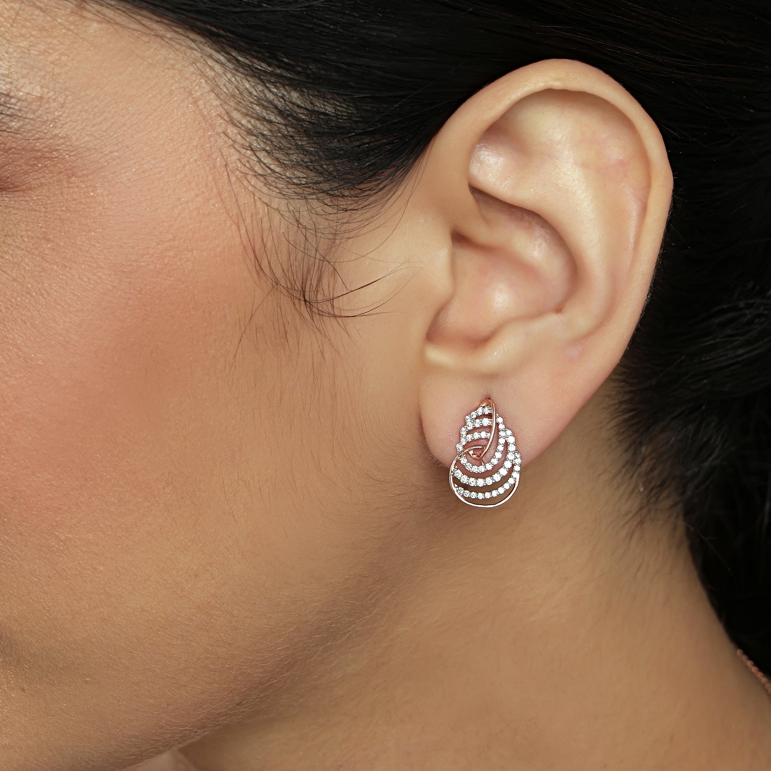 Sculptural Teardrop Wave Stud Earrings with Flowing Layers