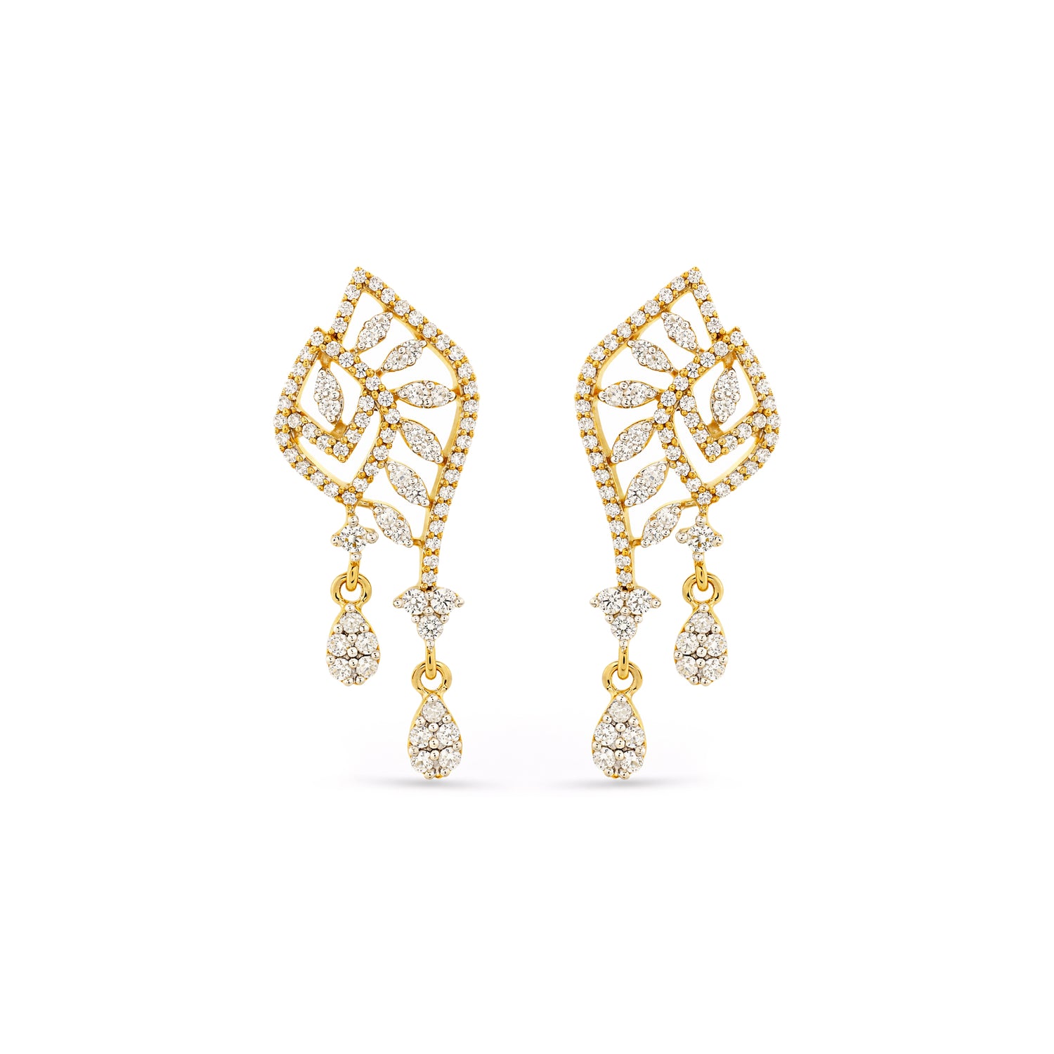 Ornate Leaf Drop Earrings with Flowing Sparkle Movement