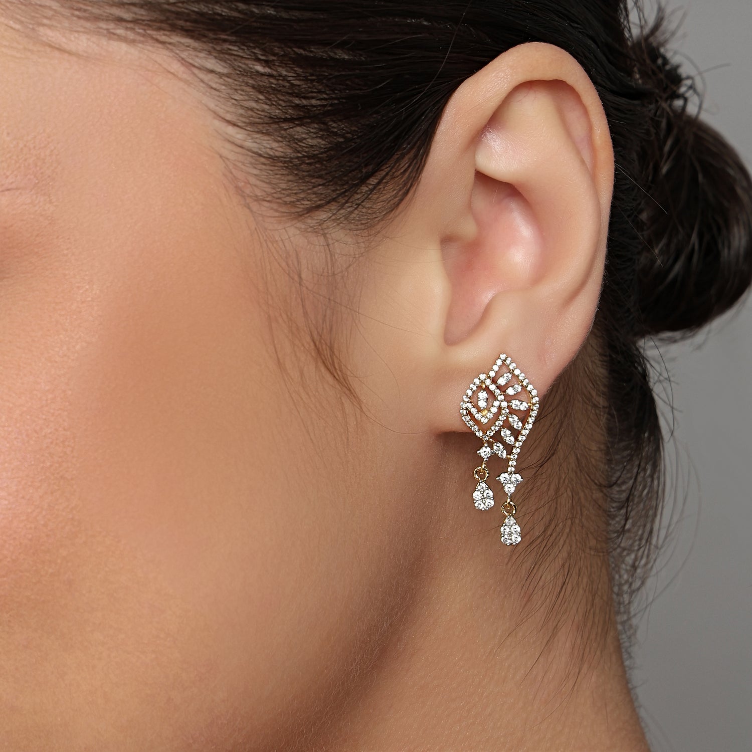 Ornate Leaf Drop Earrings with Flowing Sparkle Movement