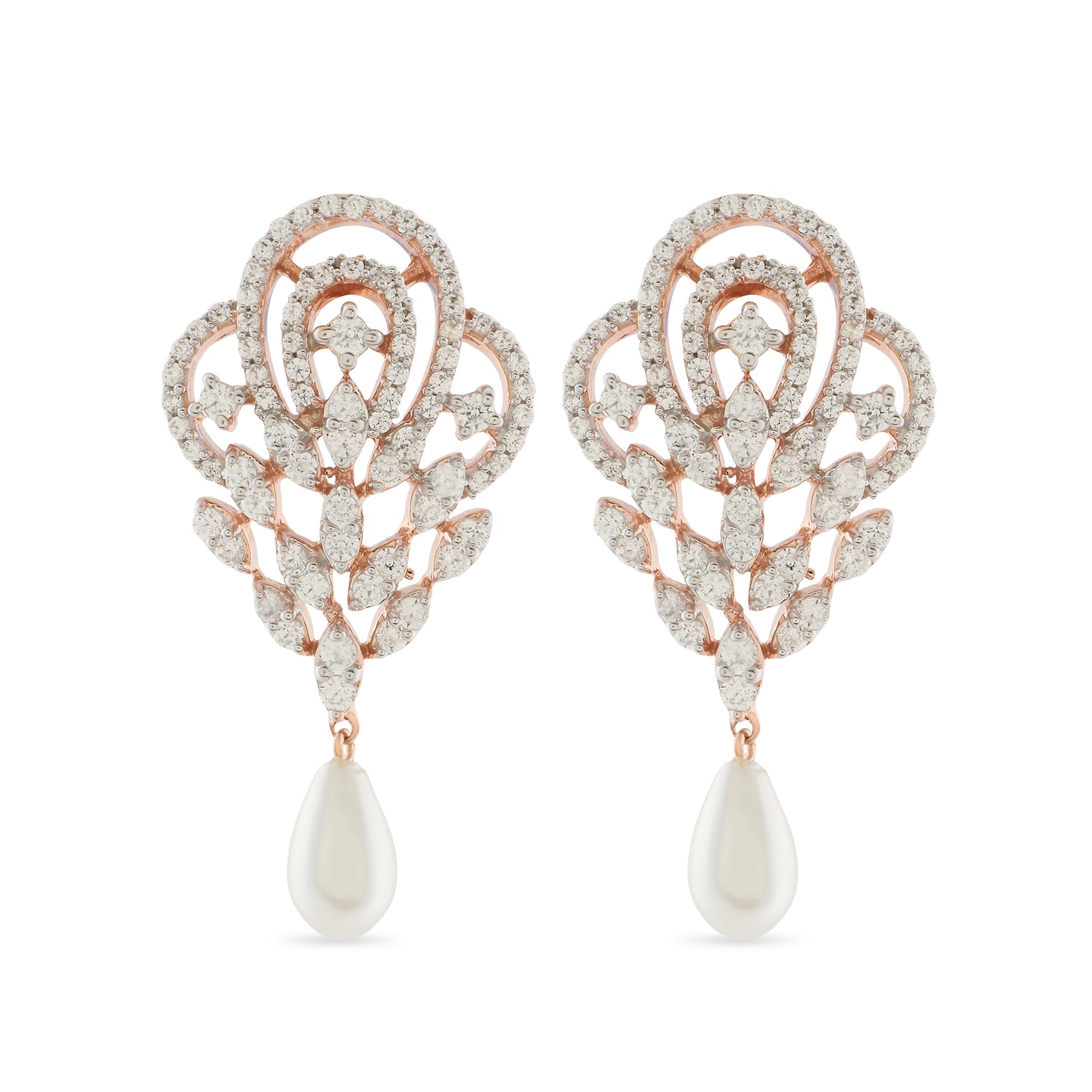 Ornate Floral Drop Earrings with Graceful Pear Accent
