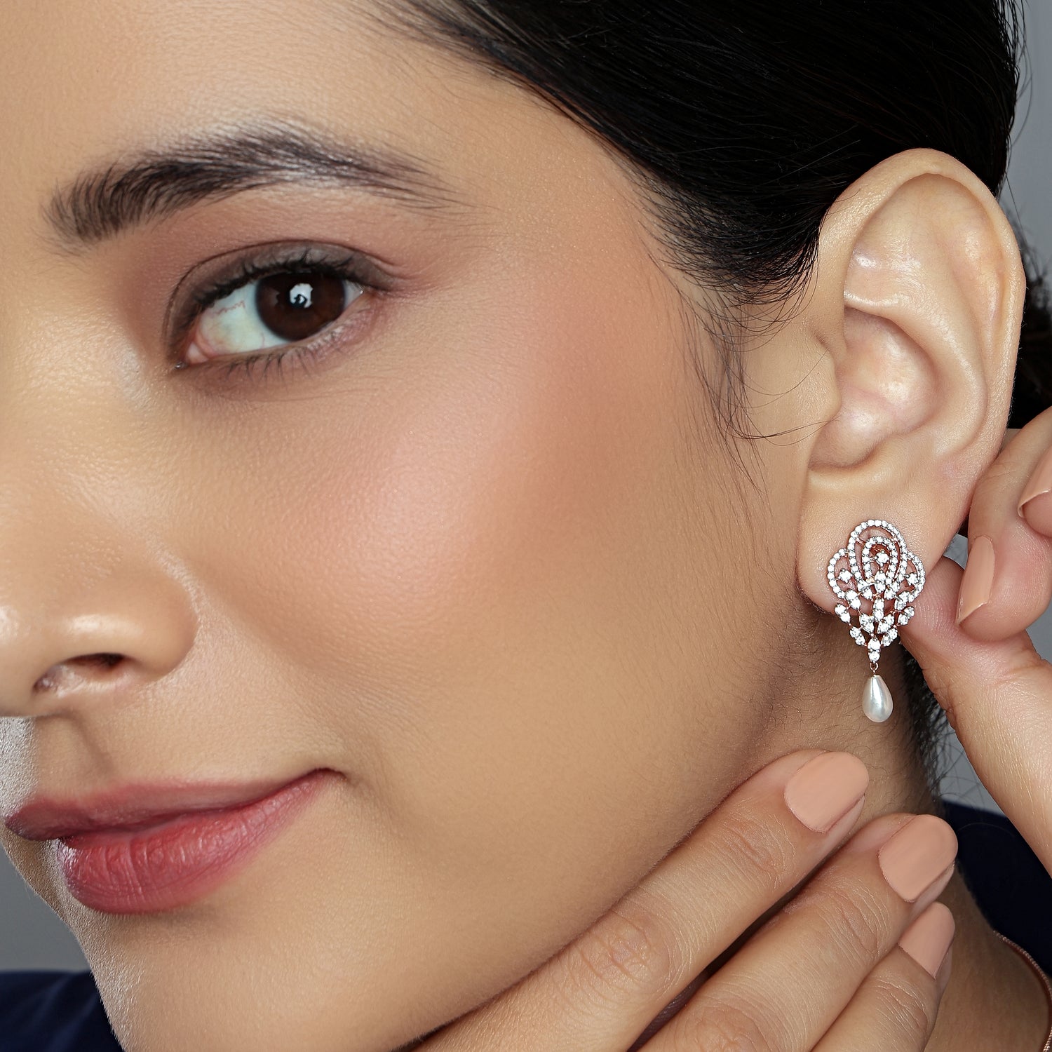 Ornate Floral Drop Earrings with Graceful Pear Accent