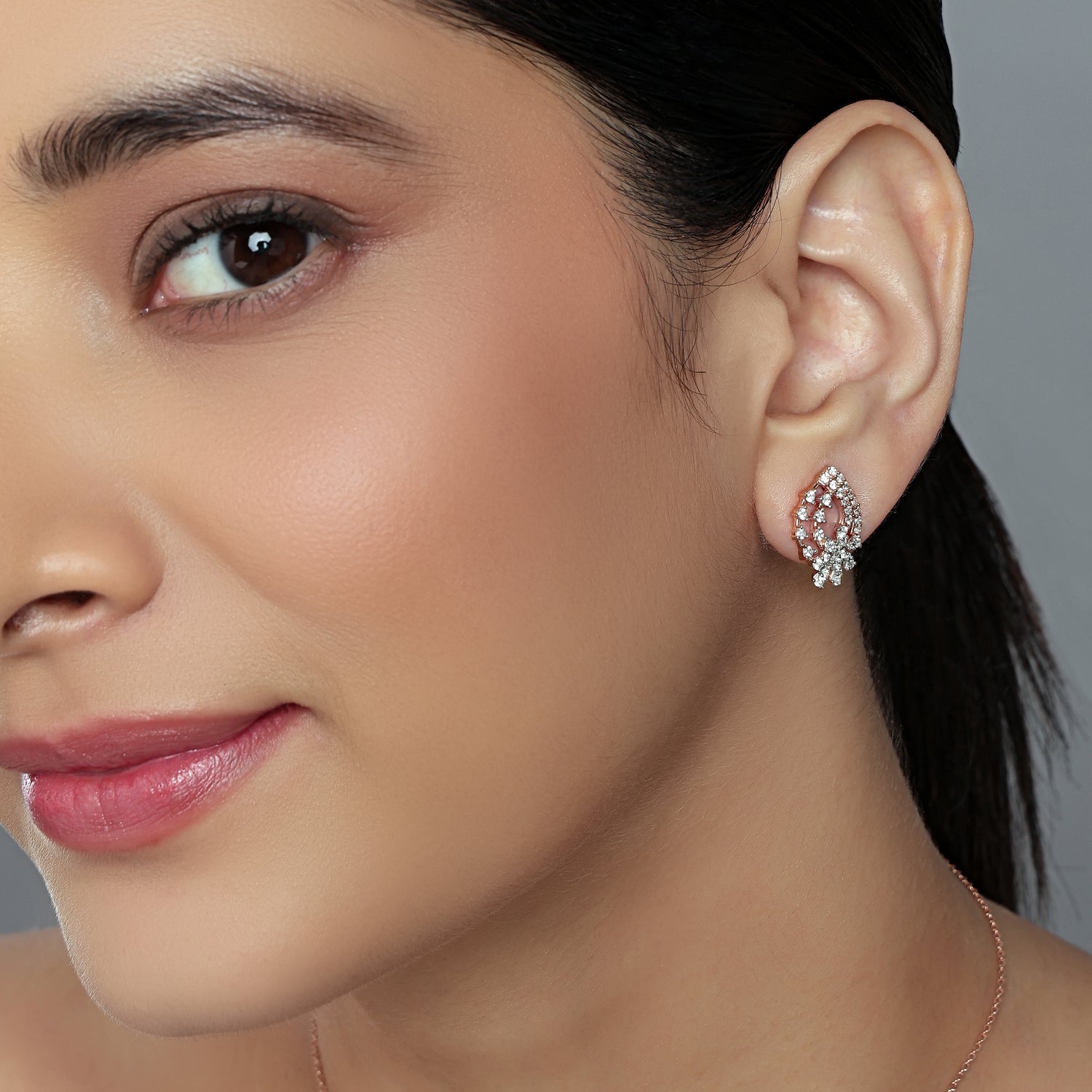 Graceful Leaf Silhouette Drop Earrings with Sculpted Sparkle