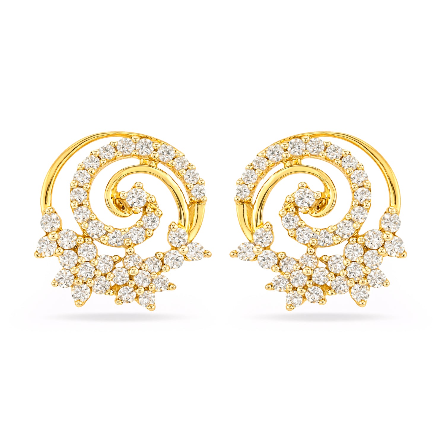 Ornate Swirl Stud Earrings with Floral Crescent Elegance