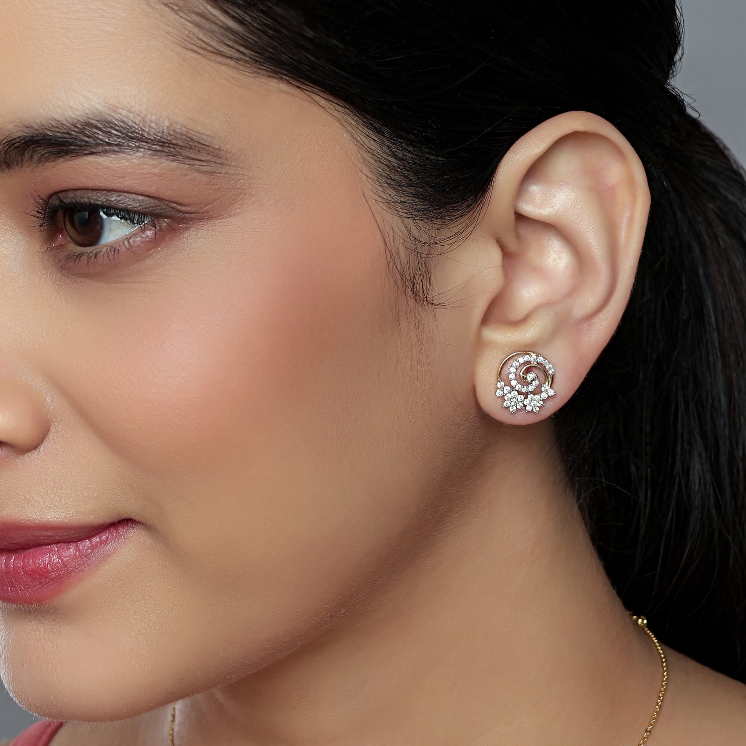 Ornate Swirl Stud Earrings with Floral Crescent Elegance