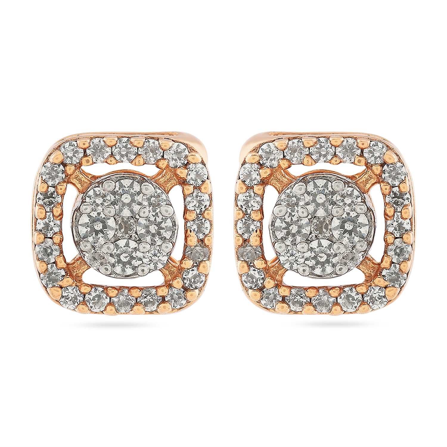 Exquisite Radiant Cluster Stud Earrings Featuring A Sophisticated Square Halo