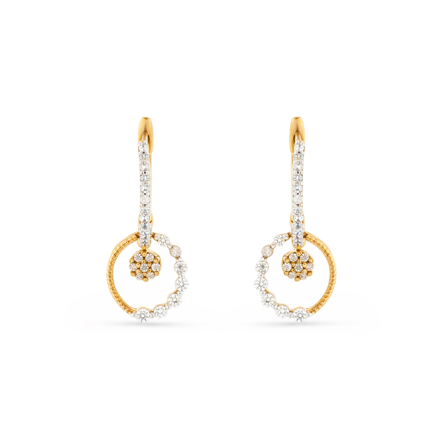 Chic Hoop Earrings with Floating Circular Charm Detail