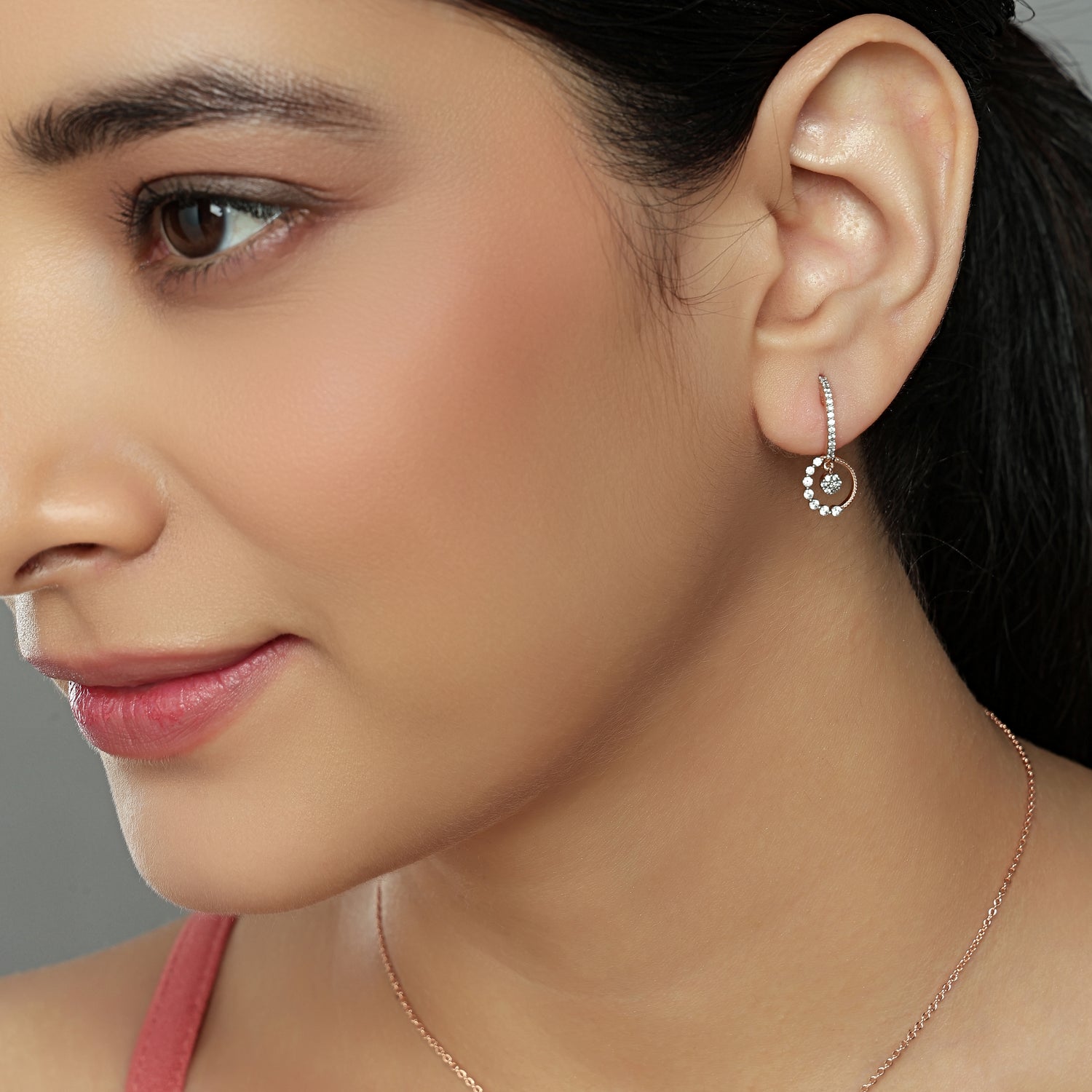 Chic Hoop Earrings with Floating Circular Charm Detail