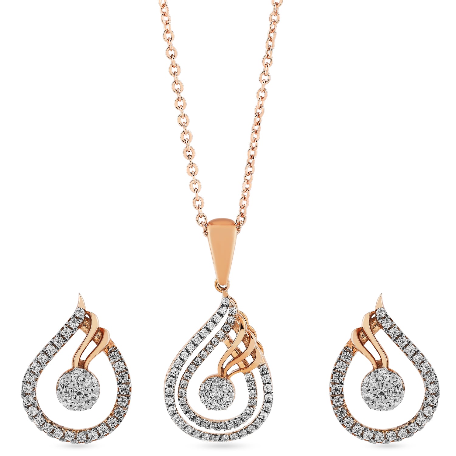Graceful Layered Teardrop Pendant and Drop Earring Set
