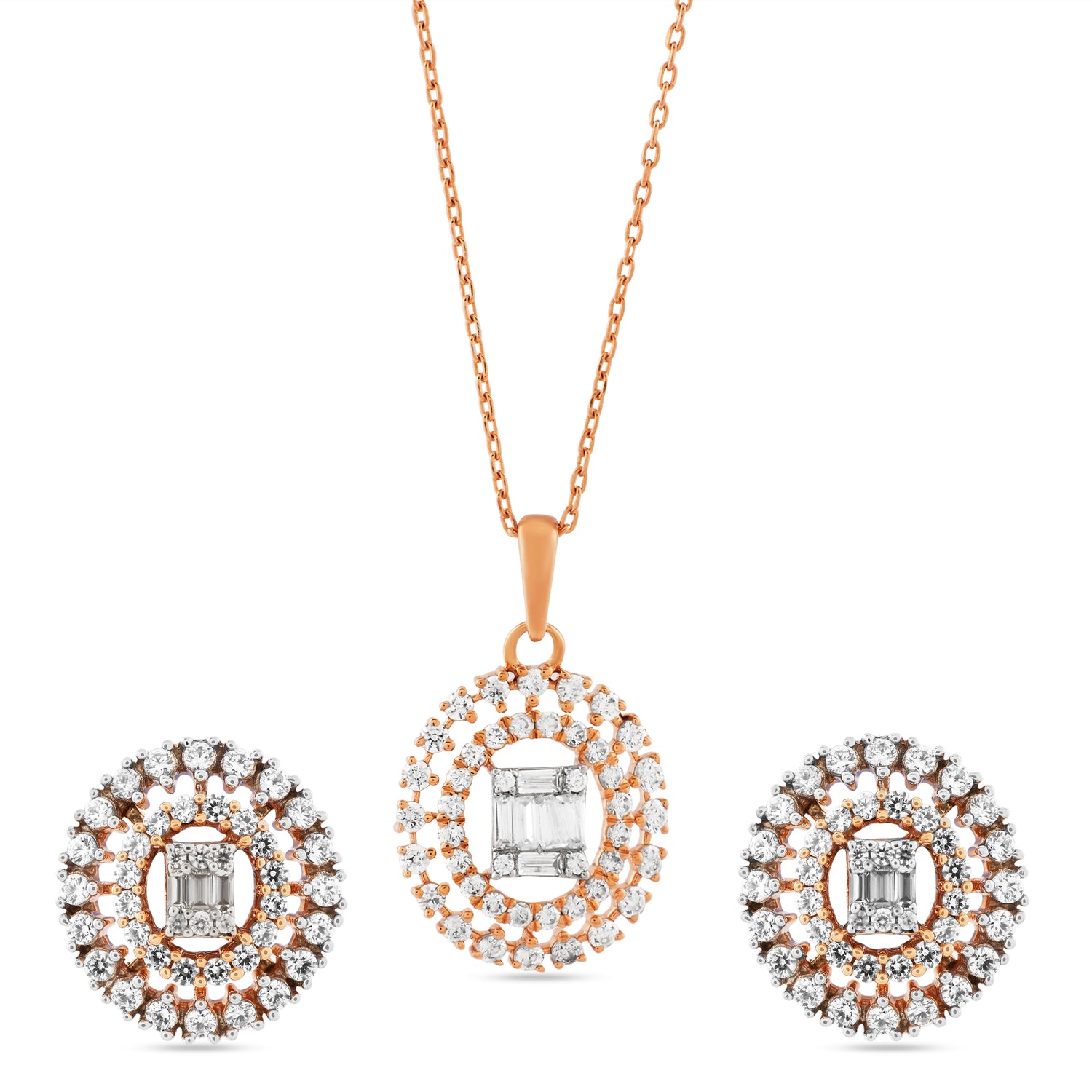 Elegant Radiance Circular Halo Pendant and Matching Stud Earring Set