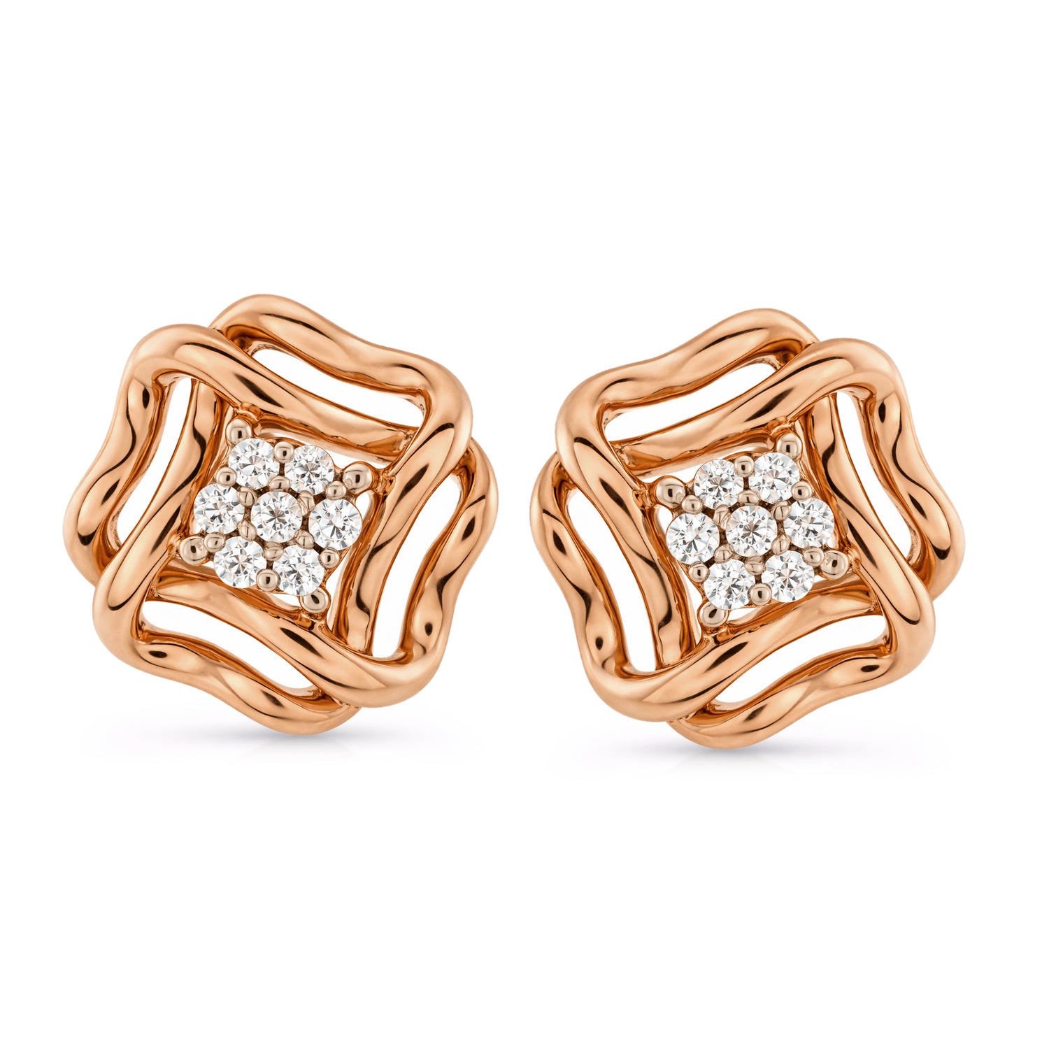 Woven Harmony Stud Earrings with Sculpted Square Center