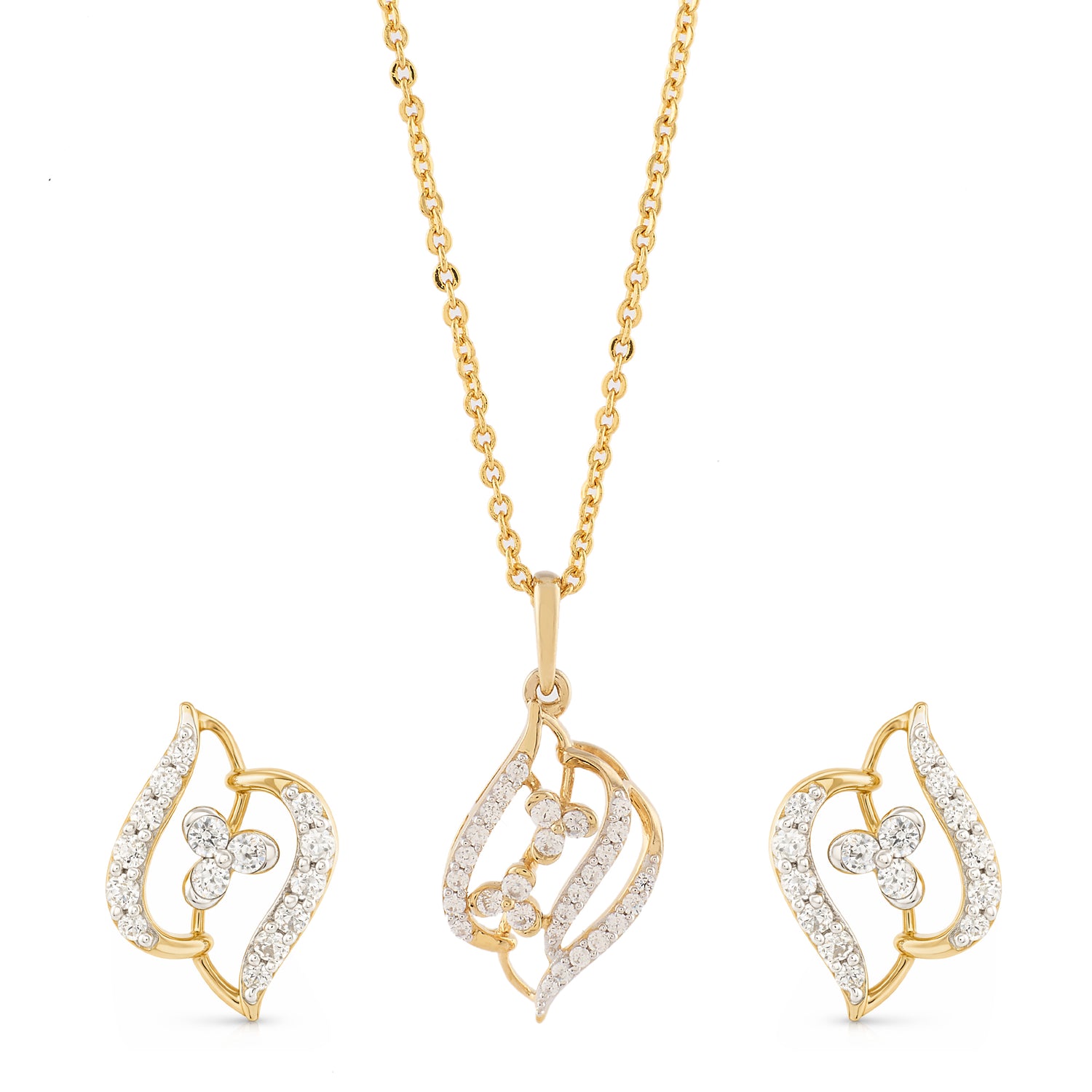 Graceful Leaf Motif Pendant and Shimmering Stud Earring Set