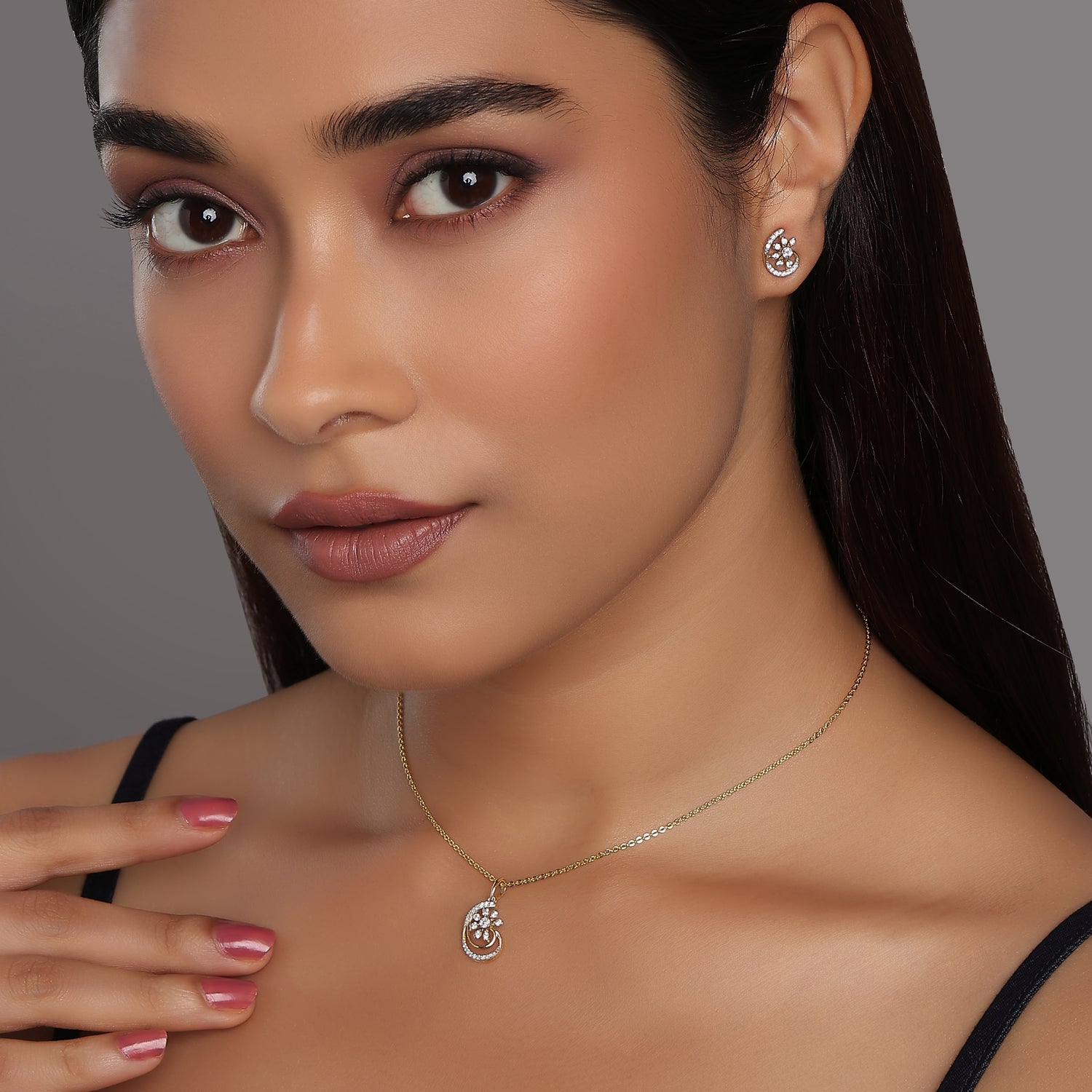 Radiant Floral Swirl Pendant and Earring Set for Eternal Grace