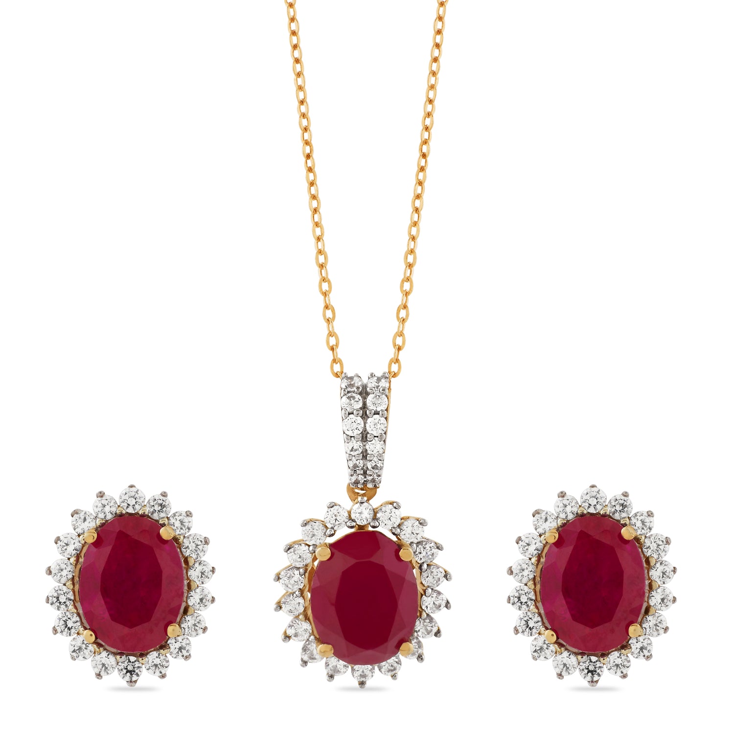 Radiant Oval Halo Pendant and Stud Earring Set for Women