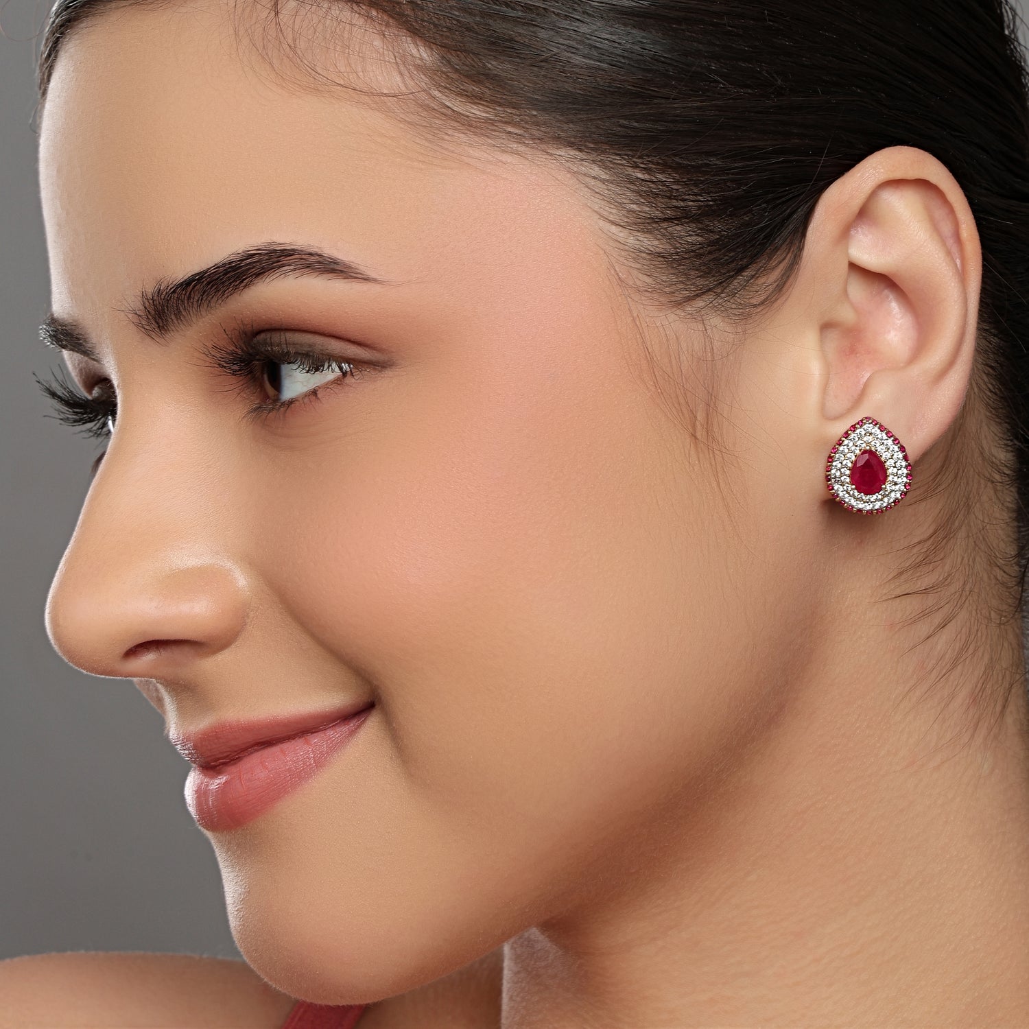 Royal Pear Frame Stud Earrings with Opulent Festive Grandeur