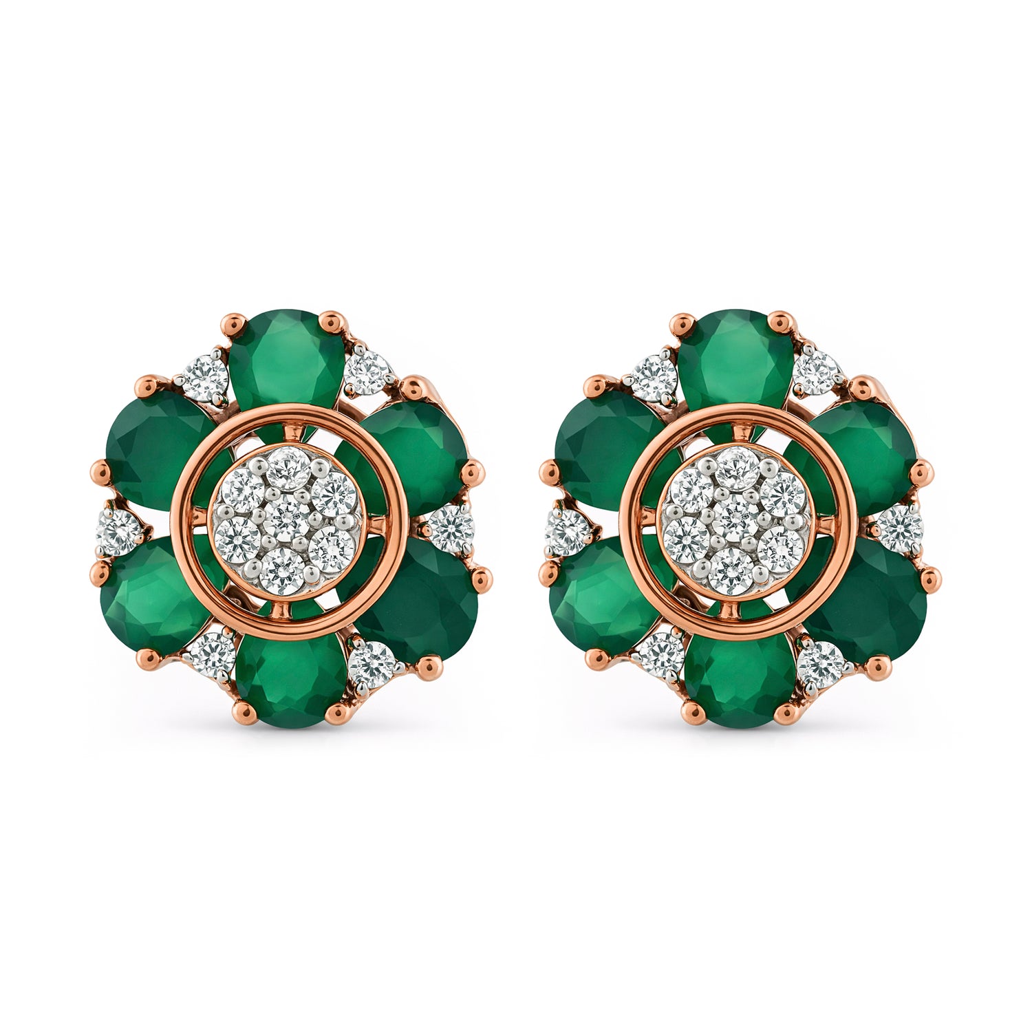Graceful Enchanted Garden Floral Stud Earrings With Radiant Green Accents