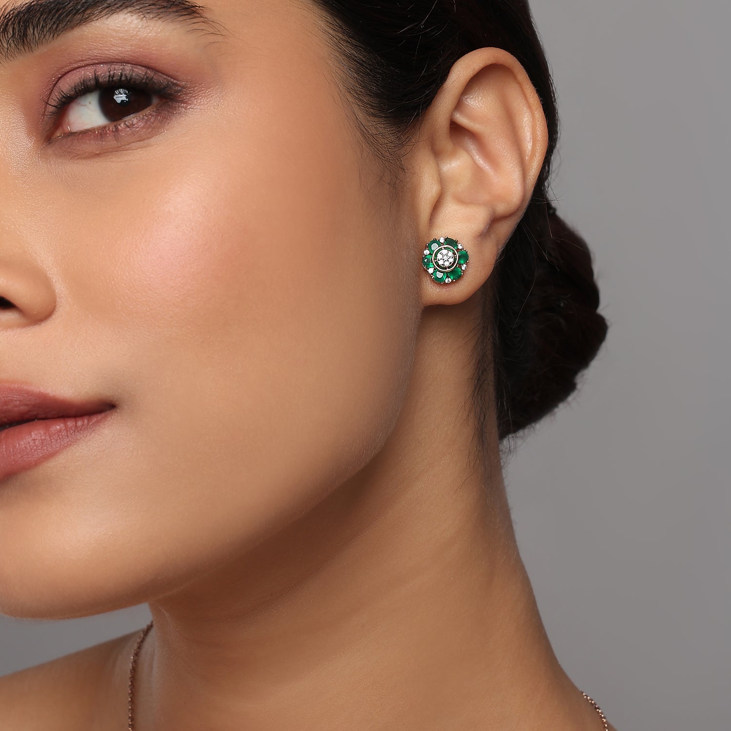 Graceful Enchanted Garden Floral Stud Earrings With Radiant Green Accents